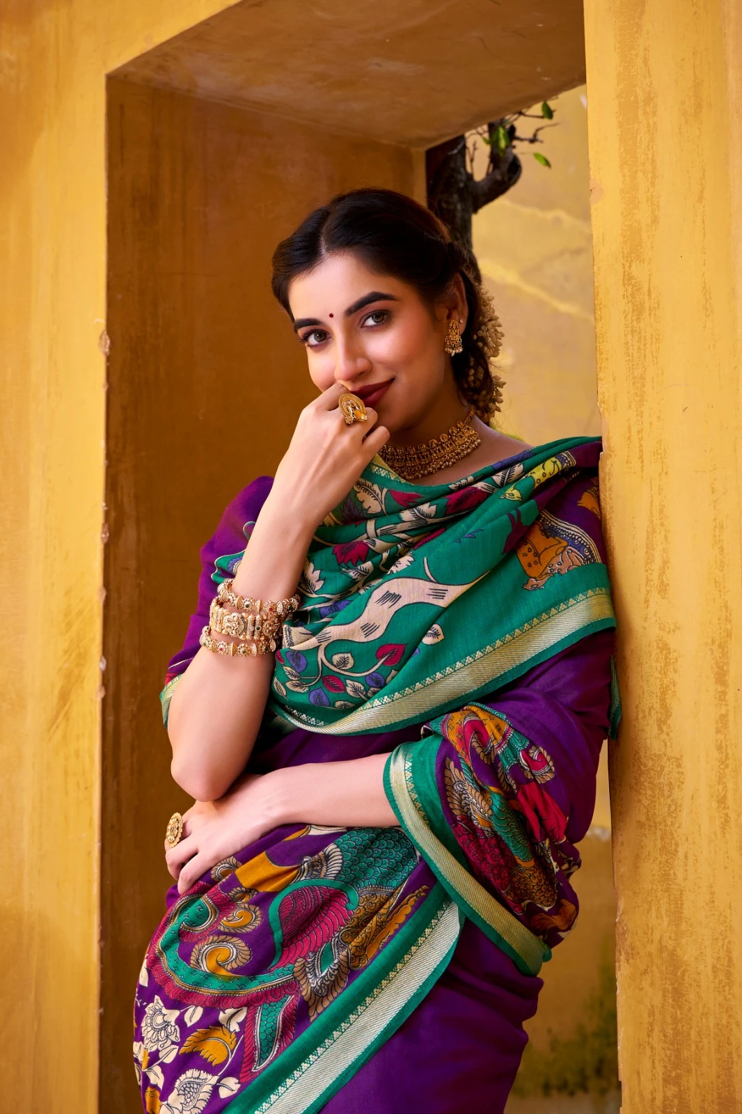 Taraa L 7048 Viscose Chanderi Kalamkari Printed Fancy Saree Collection - Image 6