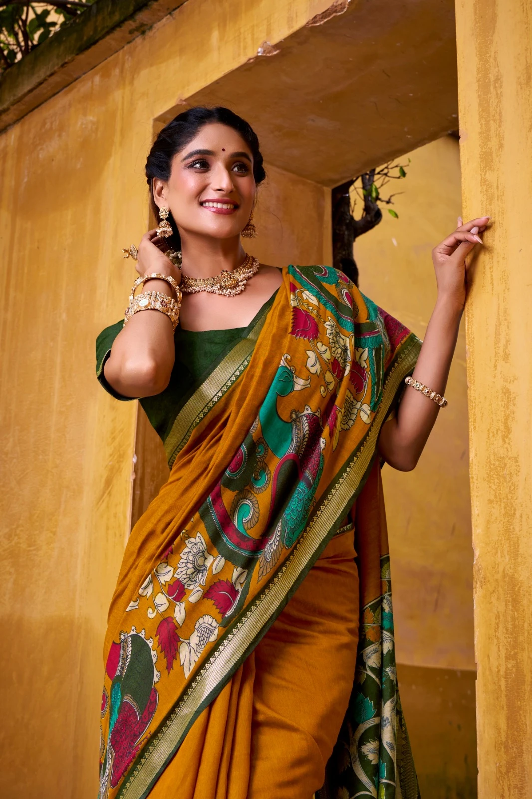 Taraa L 7048 Viscose Chanderi Kalamkari Printed Fancy Saree Collection - Image 7