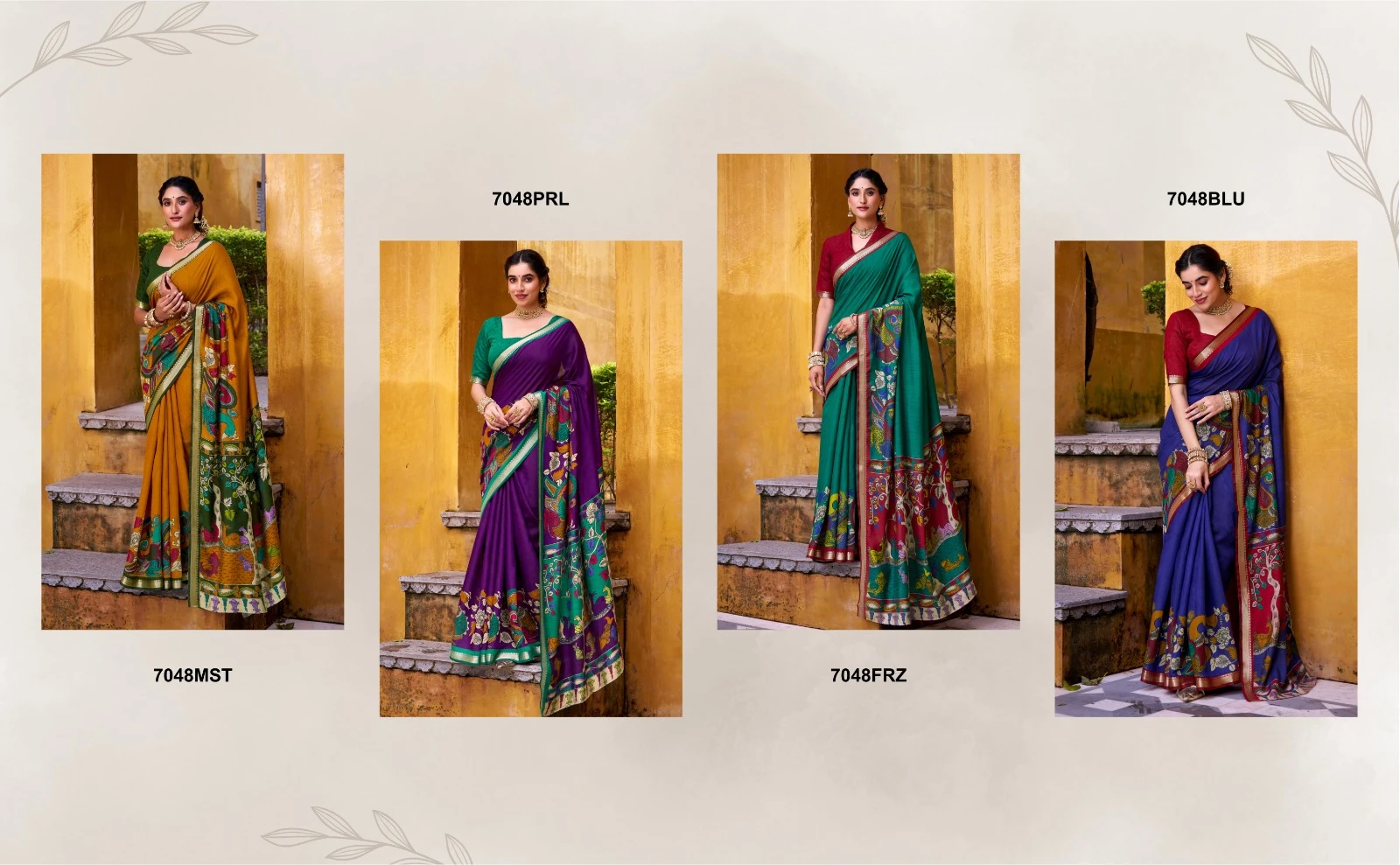 Taraa L 7048 Viscose Chanderi Kalamkari Printed Fancy Saree Collection - Image 8