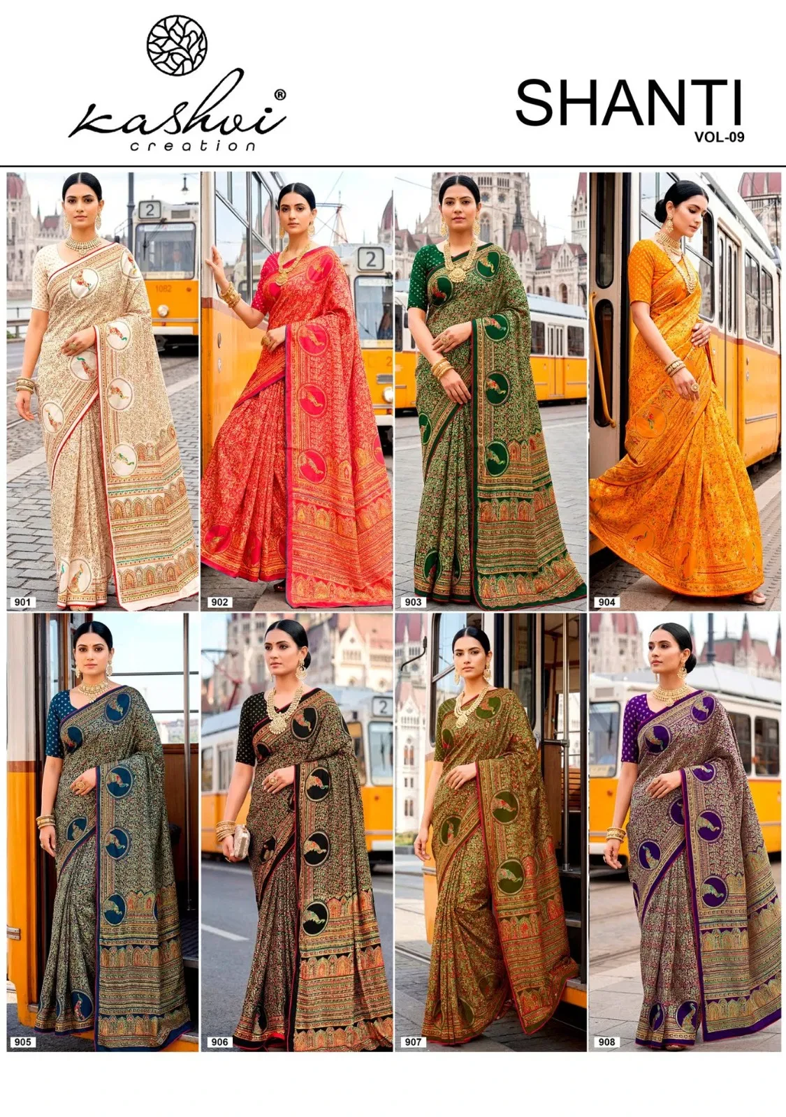 Kashvi Shanti Vol 9 Bright Moss Foil Printed Fancy Saree Collection - Image 10