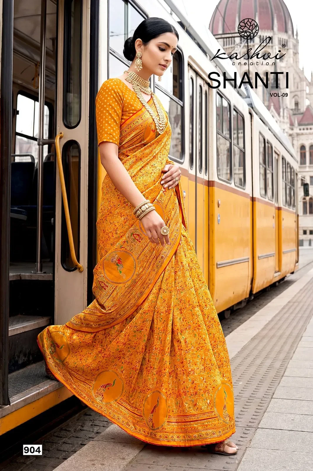Kashvi Shanti Vol 9 Bright Moss Foil Printed Fancy Saree Collection - Image 2