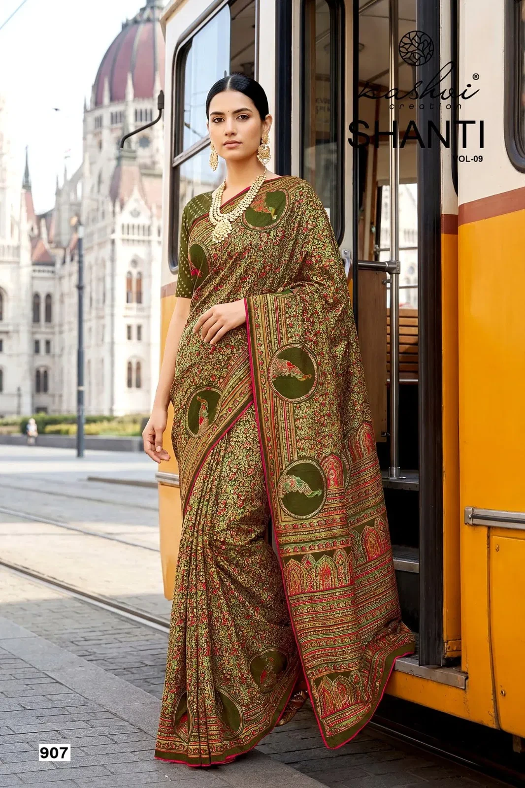 Kashvi Shanti Vol 9 Bright Moss Foil Printed Fancy Saree Collection - Image 4