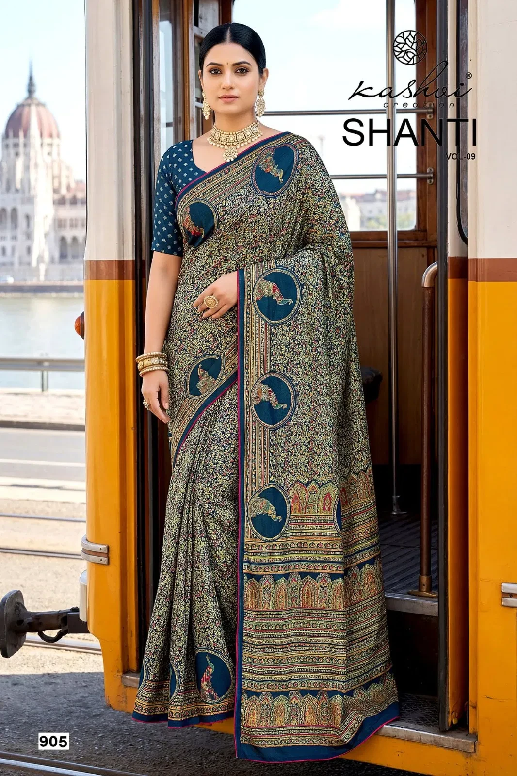 Kashvi Shanti Vol 9 Bright Moss Foil Printed Fancy Saree Collection - Image 5