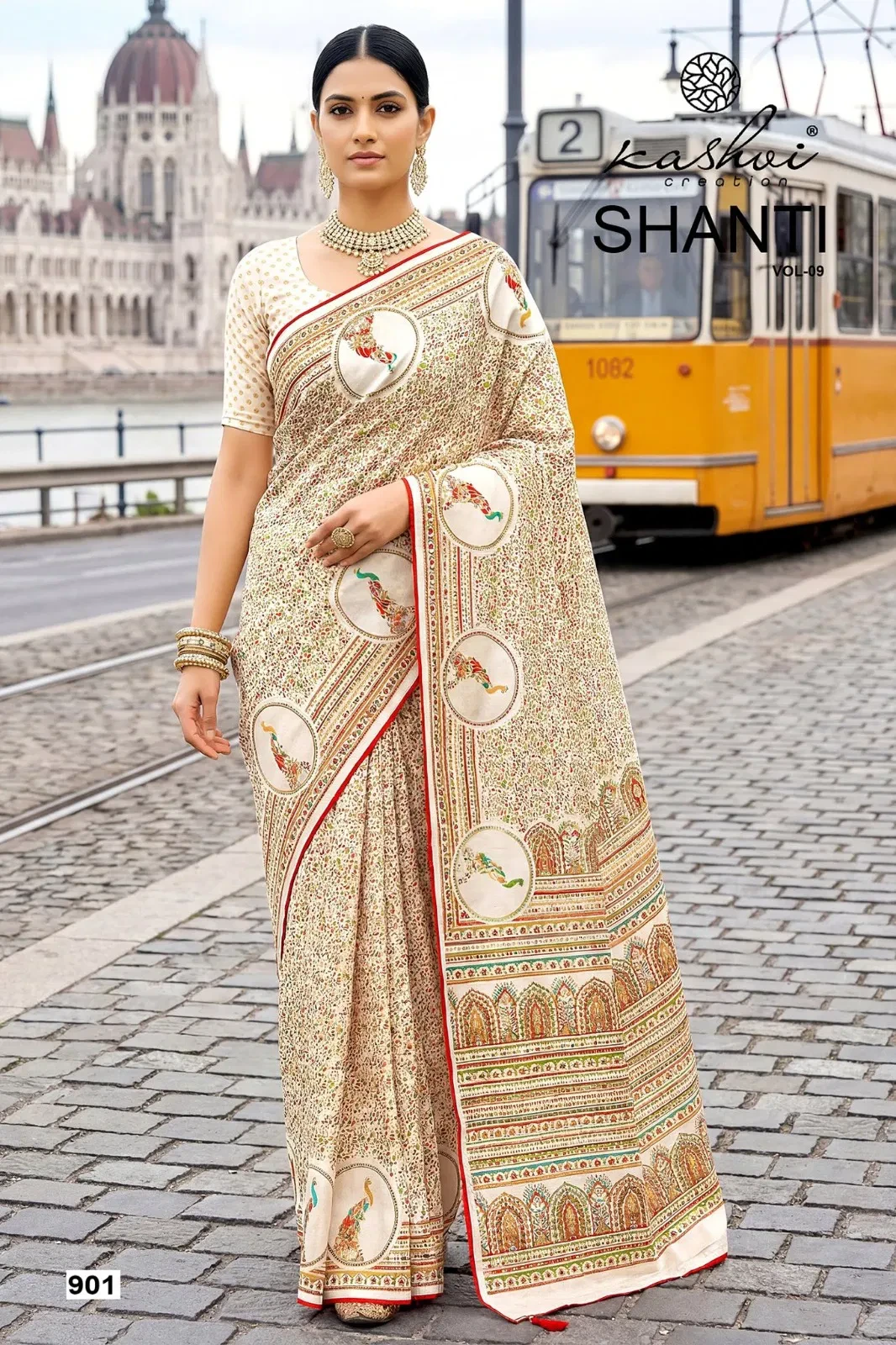 Kashvi Shanti Vol 9 Bright Moss Foil Printed Fancy Saree Collection - Image 6