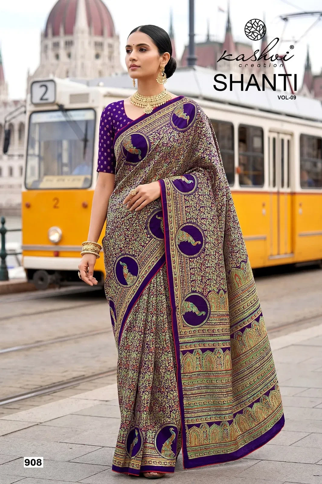 Kashvi Shanti Vol 9 Bright Moss Foil Printed Fancy Saree Collection - Image 7