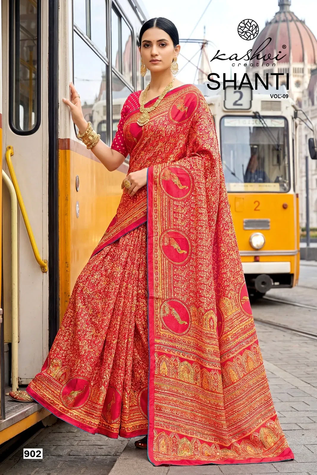 Kashvi Shanti Vol 9 Bright Moss Foil Printed Fancy Saree Collection - Image 9