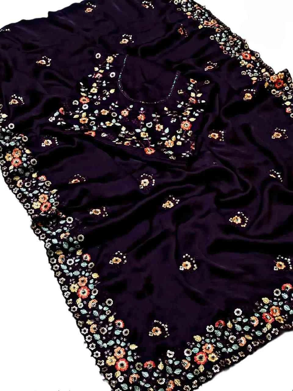 Kc 900 Satin Chiffon Sequence Blooming Saree - Image 4