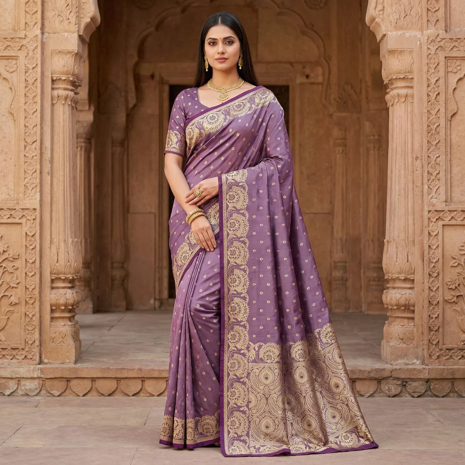 Mb 8 Satin Silk Golden Butta Woven Saree Collection
