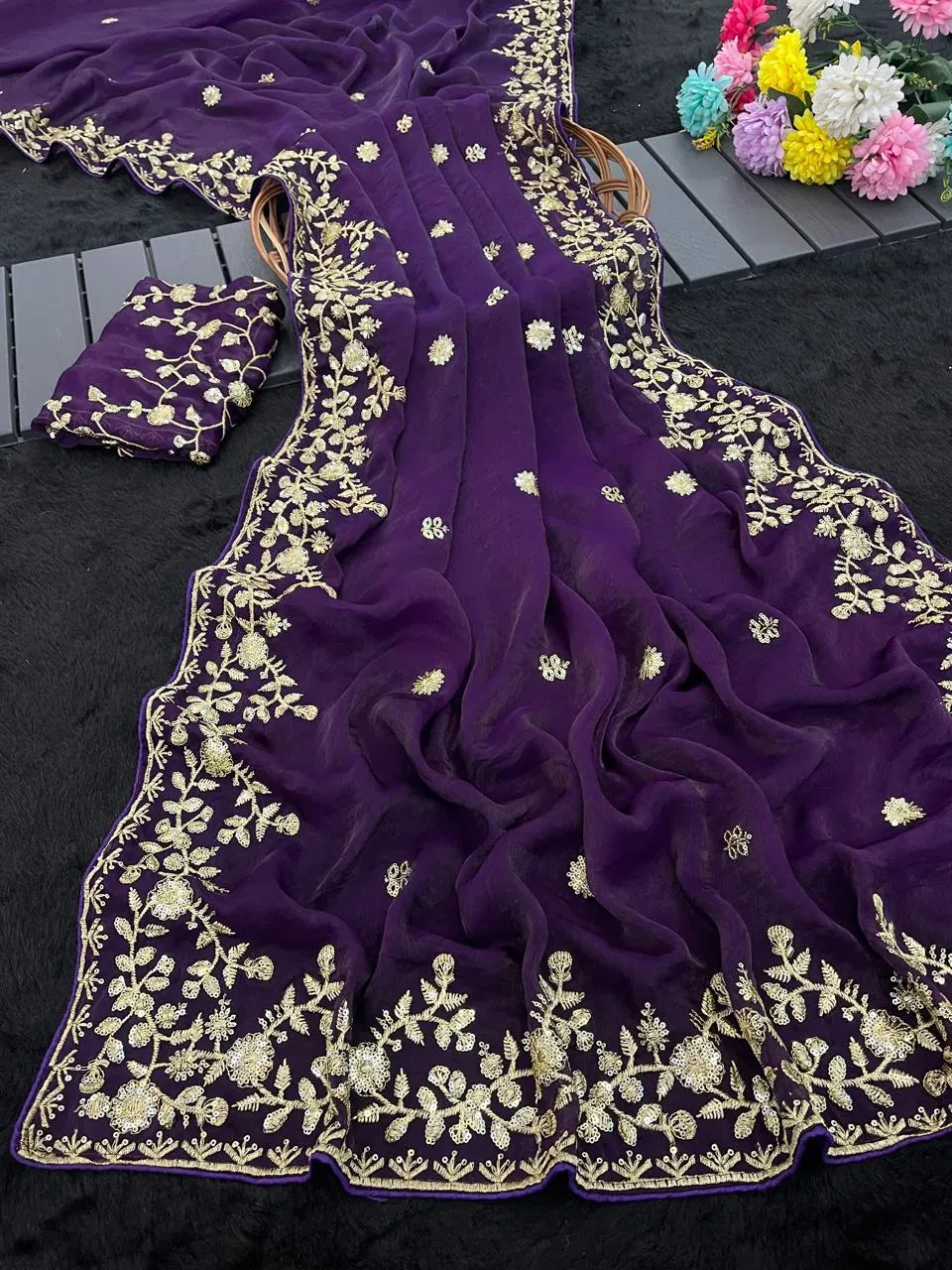 Vt 827 T Fandy Chiffon Embroidery Worked Fancy Saree Collection - Image 3