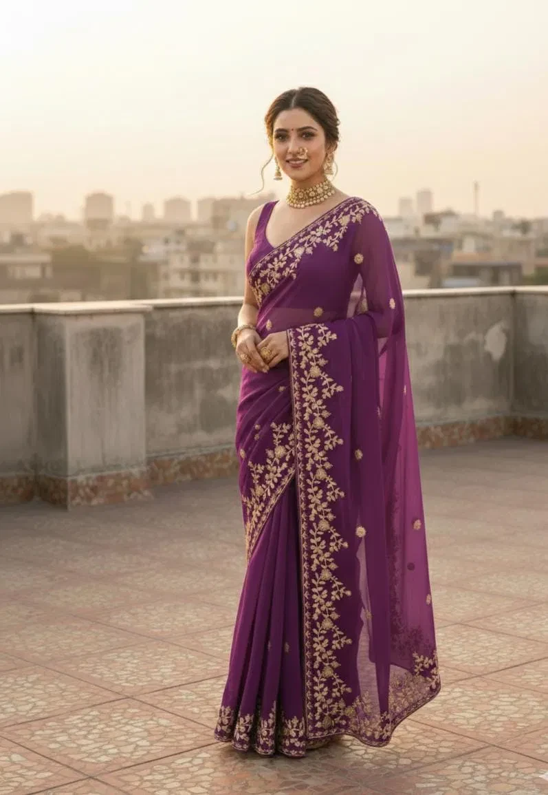 Vt 827 T Fandy Chiffon Embroidery Worked Fancy Saree Collection - Image 7