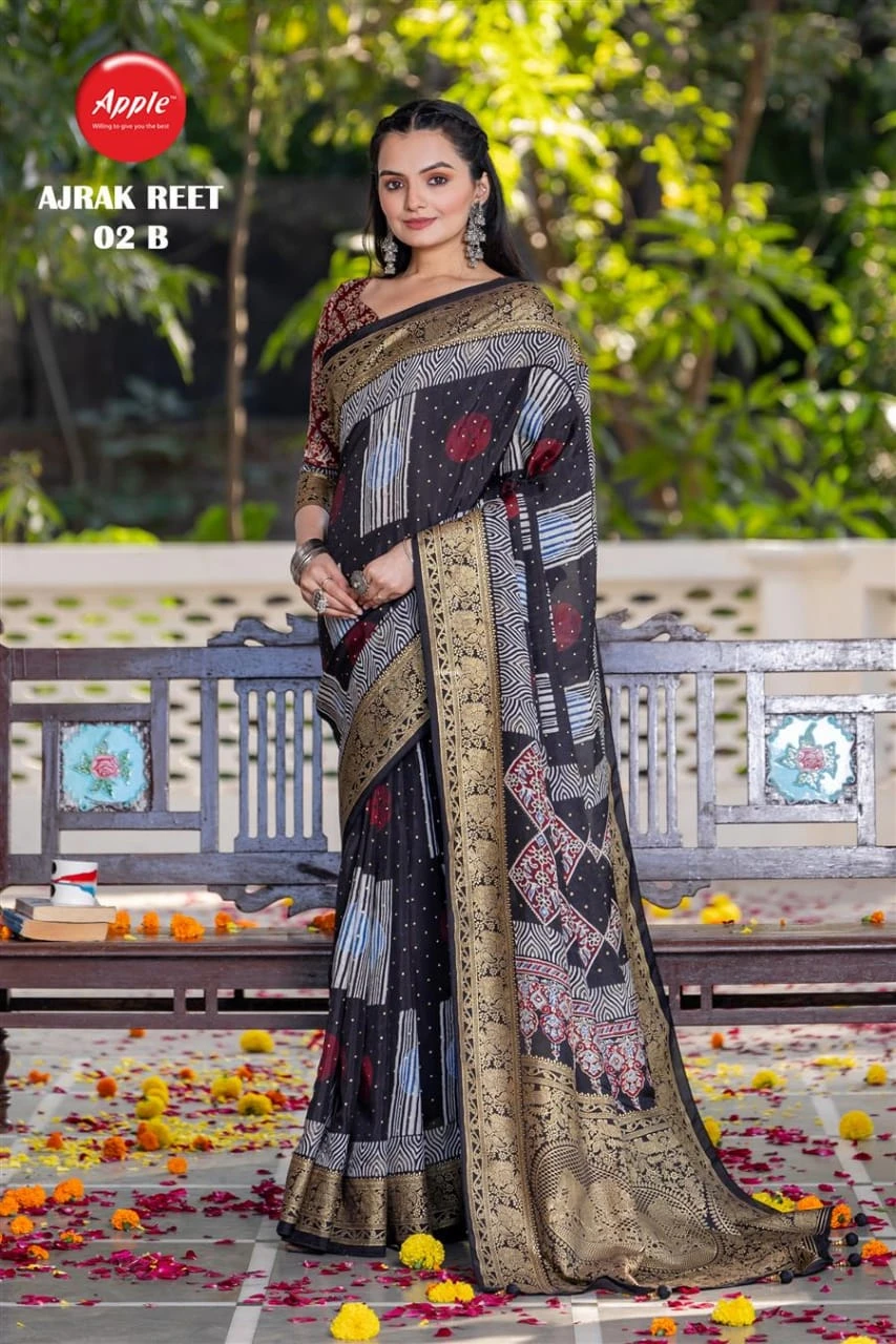 Apple Ajrak Reet Viscose Silk Lavender Printed Saree Collection - Image 10