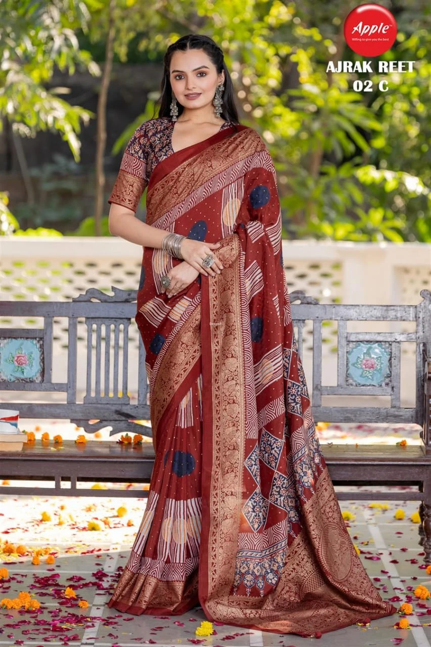 Apple Ajrak Reet Viscose Silk Lavender Printed Saree Collection - Image 11