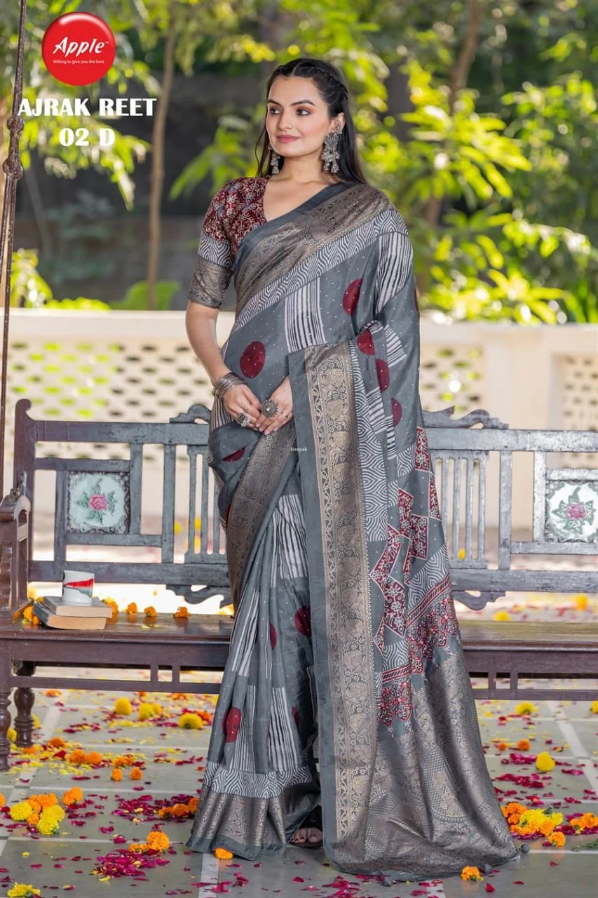 Apple Ajrak Reet Viscose Silk Lavender Printed Saree Collection - Image 12