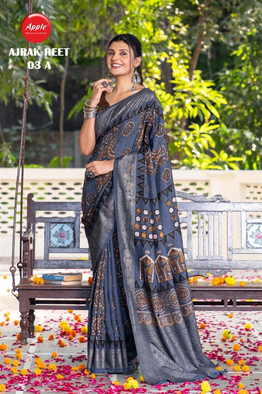 Apple Ajrak Reet Viscose Silk Lavender Printed Saree Collection - Image 13