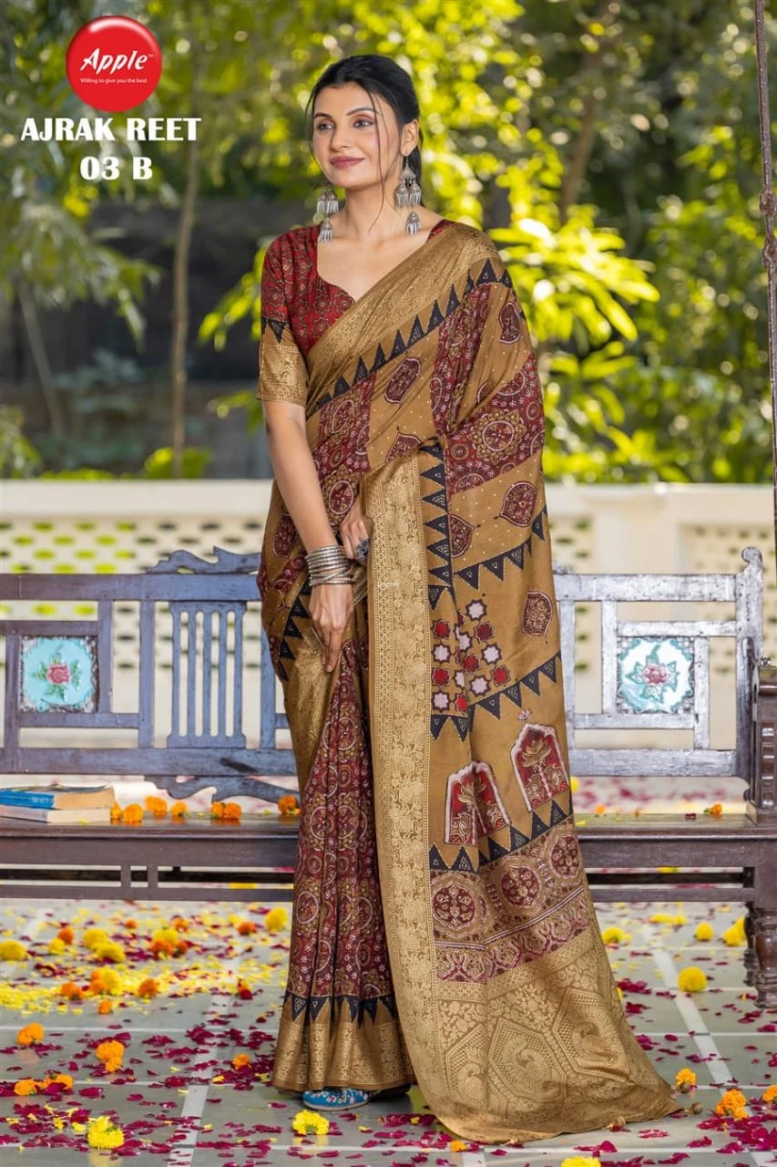 Apple Ajrak Reet Viscose Silk Lavender Printed Saree Collection - Image 3