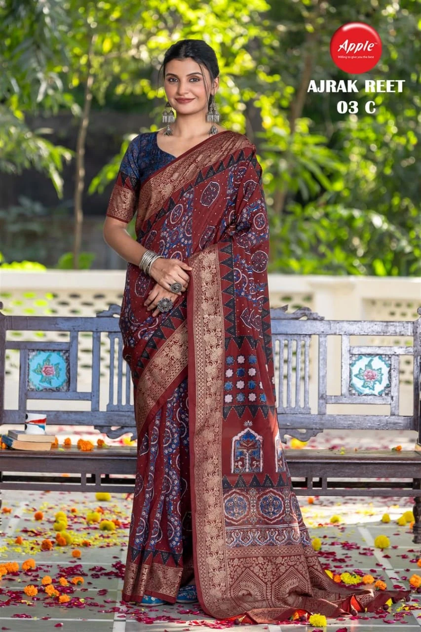 Apple Ajrak Reet Viscose Silk Lavender Printed Saree Collection - Image 4