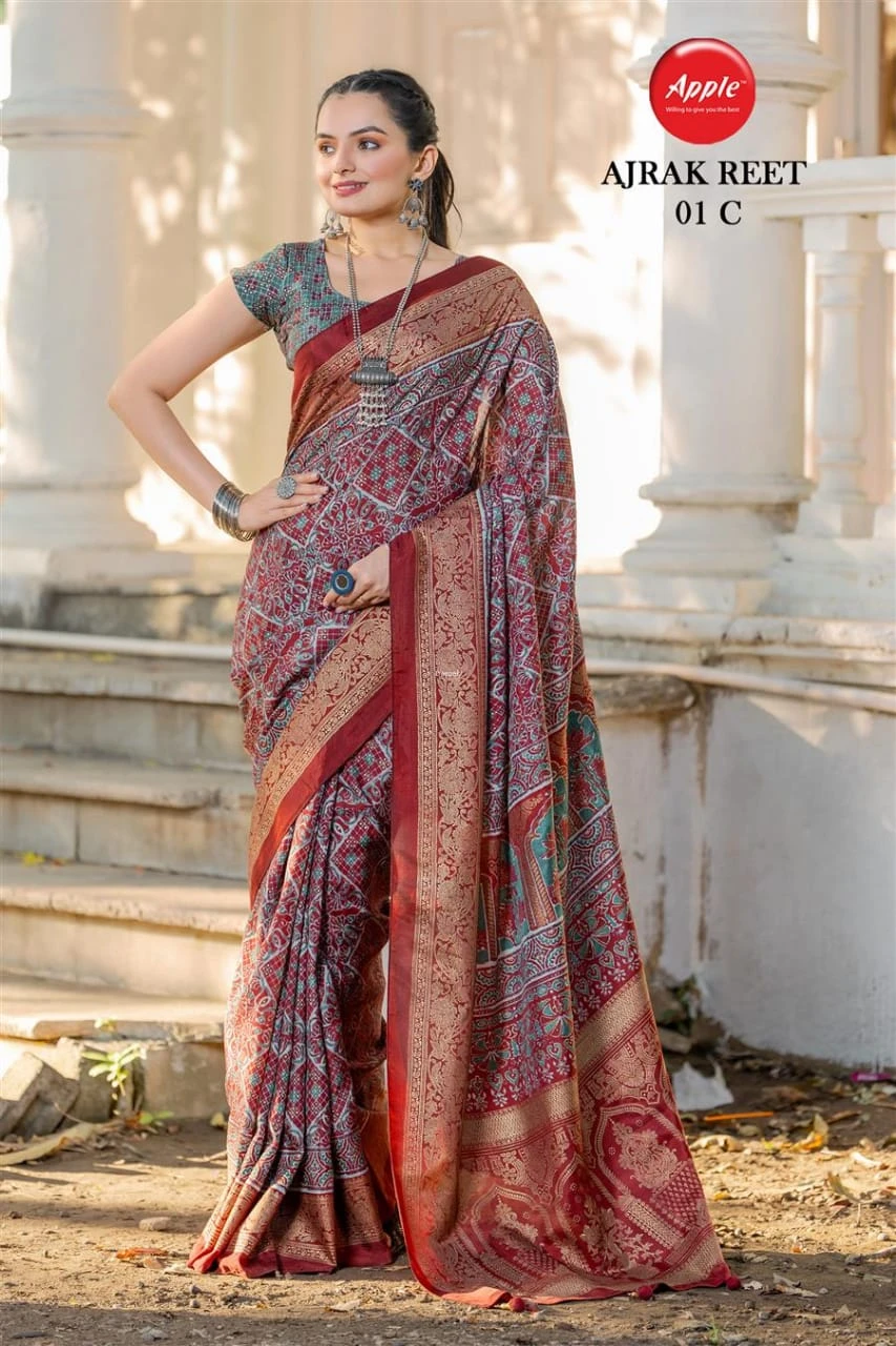 Apple Ajrak Reet Viscose Silk Lavender Printed Saree Collection - Image 7