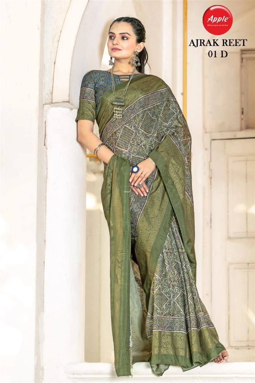 Apple Ajrak Reet Viscose Silk Lavender Printed Saree Collection - Image 8