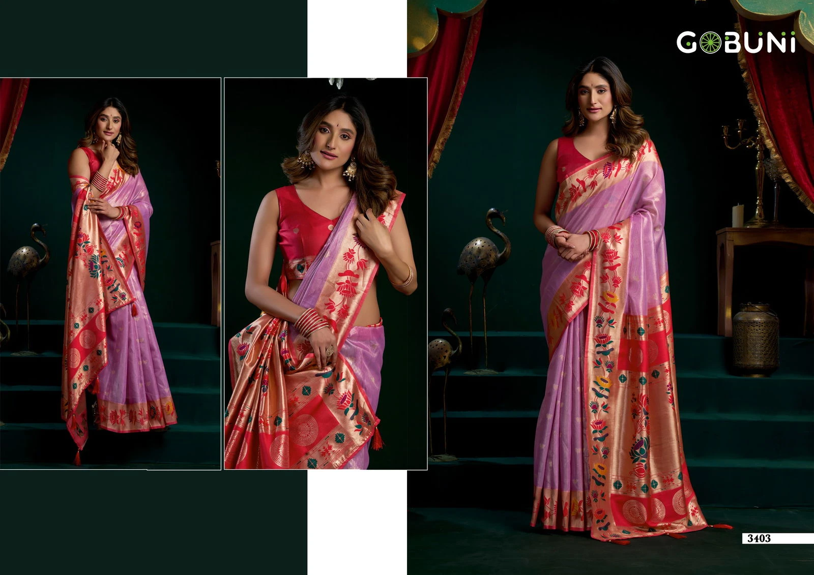 Gobuni Seerat Tissue Paithani with Lotus Zari Border Saree Collection - Image 10