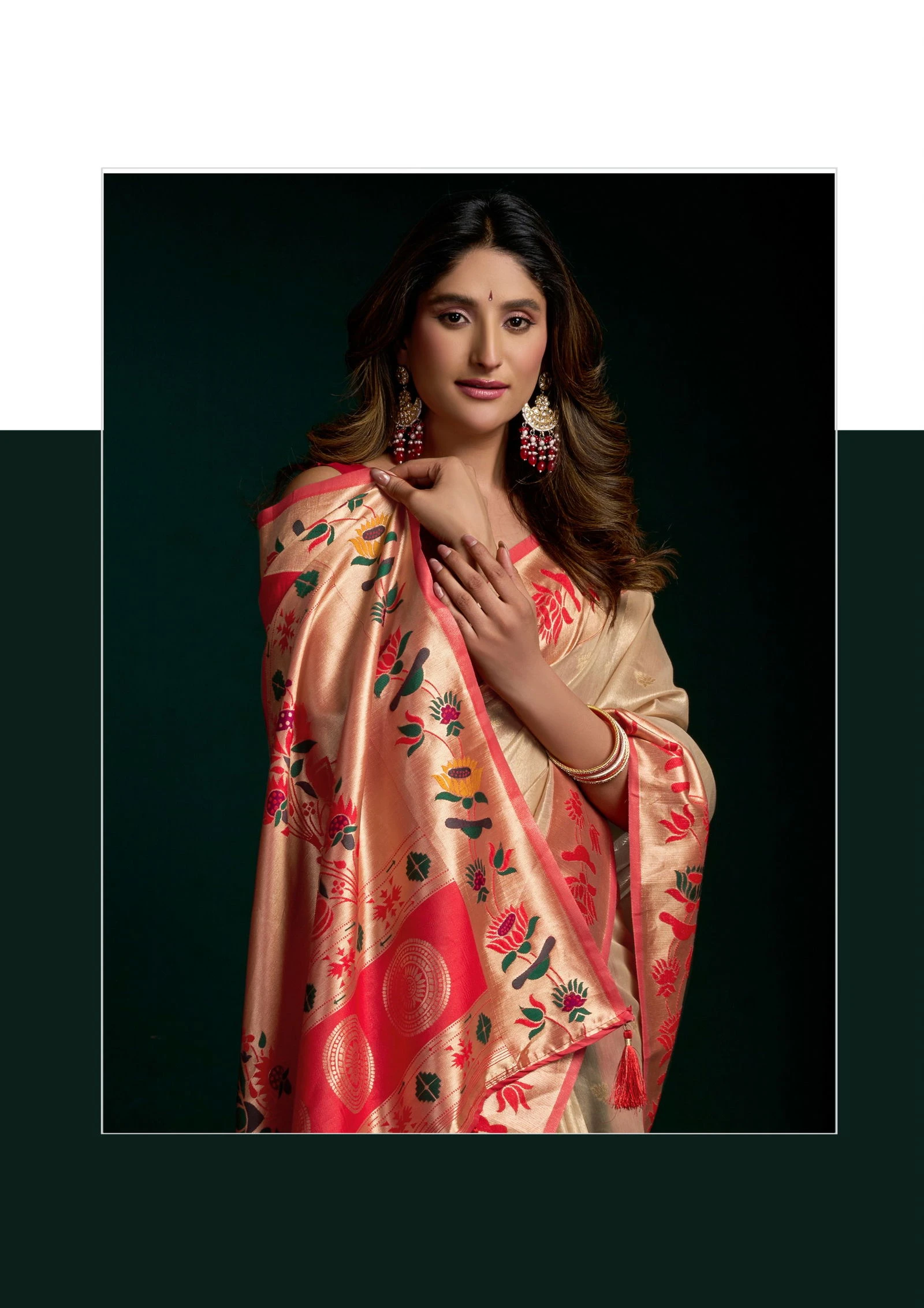 Gobuni Seerat Tissue Paithani with Lotus Zari Border Saree Collection - Image 12