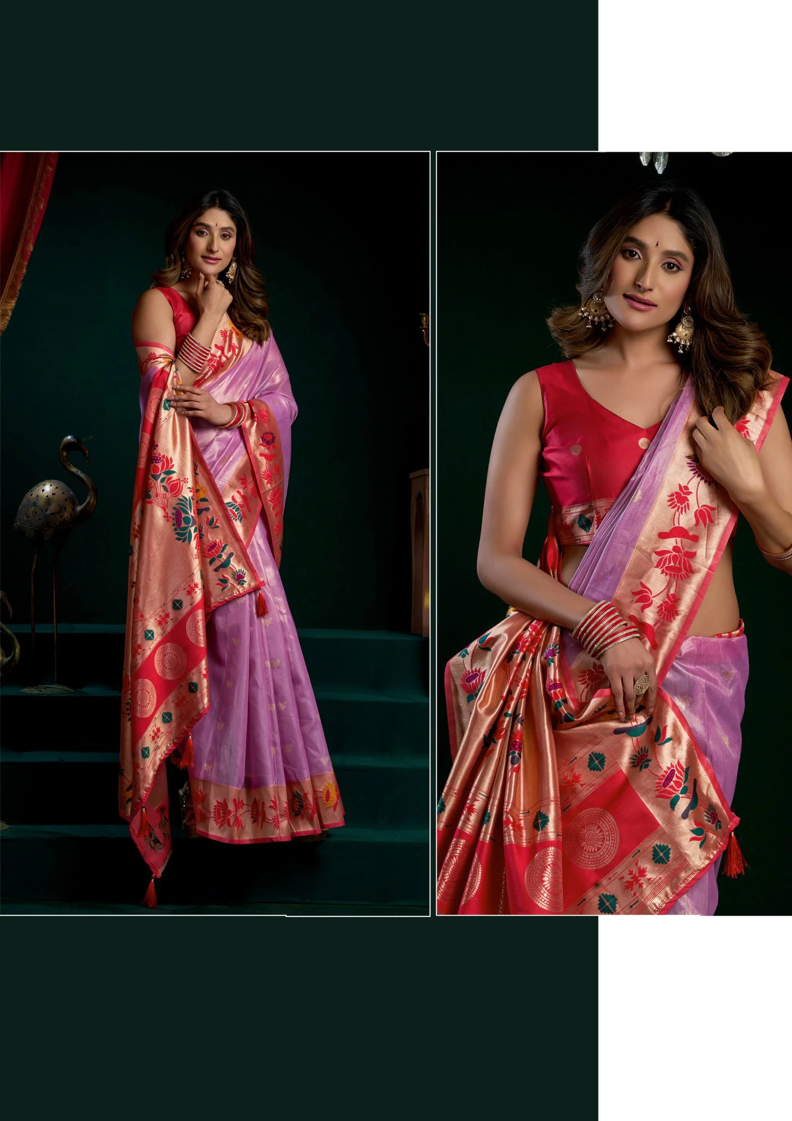 Gobuni Seerat Tissue Paithani with Lotus Zari Border Saree Collection - Image 14