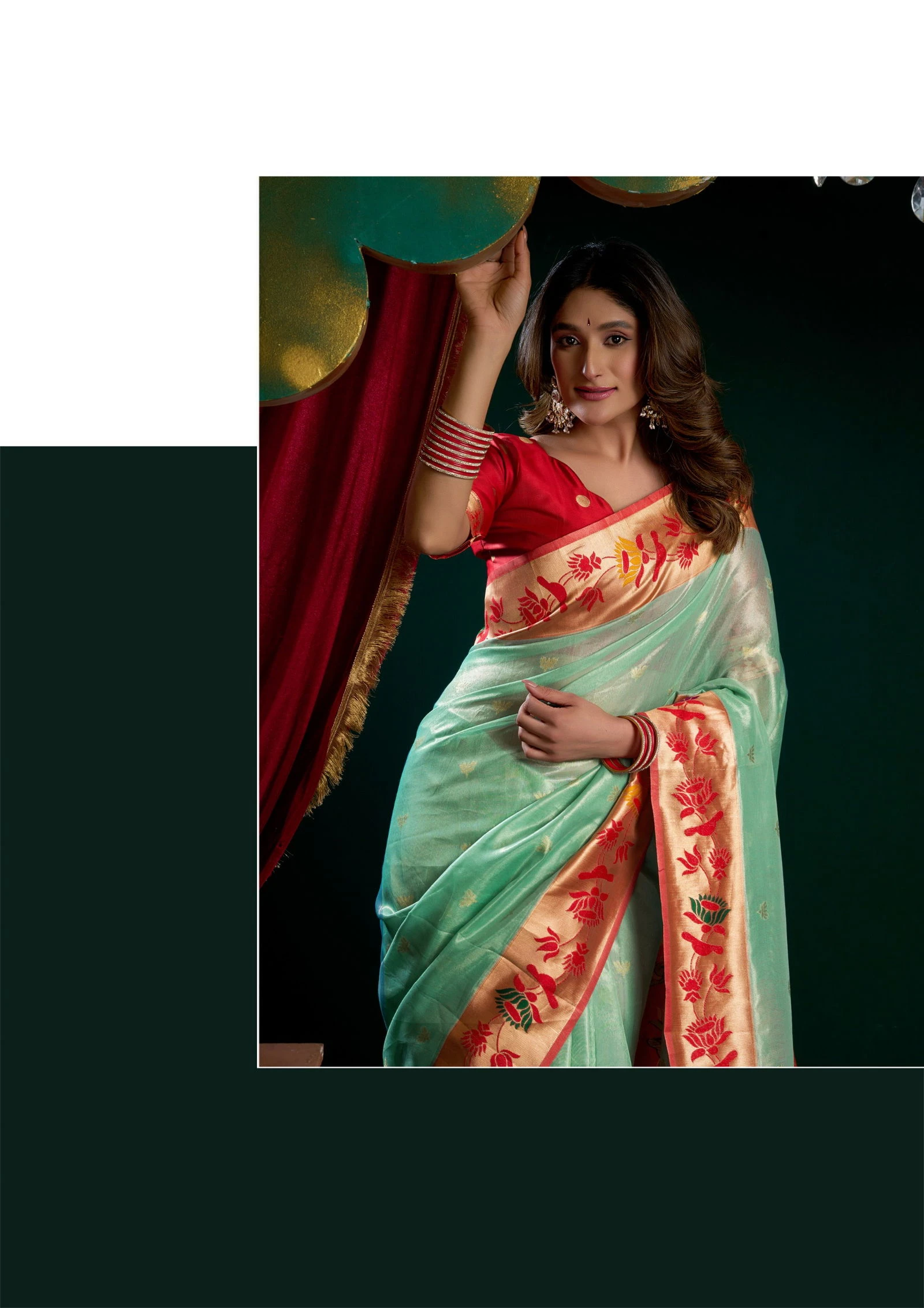 Gobuni Seerat Tissue Paithani with Lotus Zari Border Saree Collection - Image 15