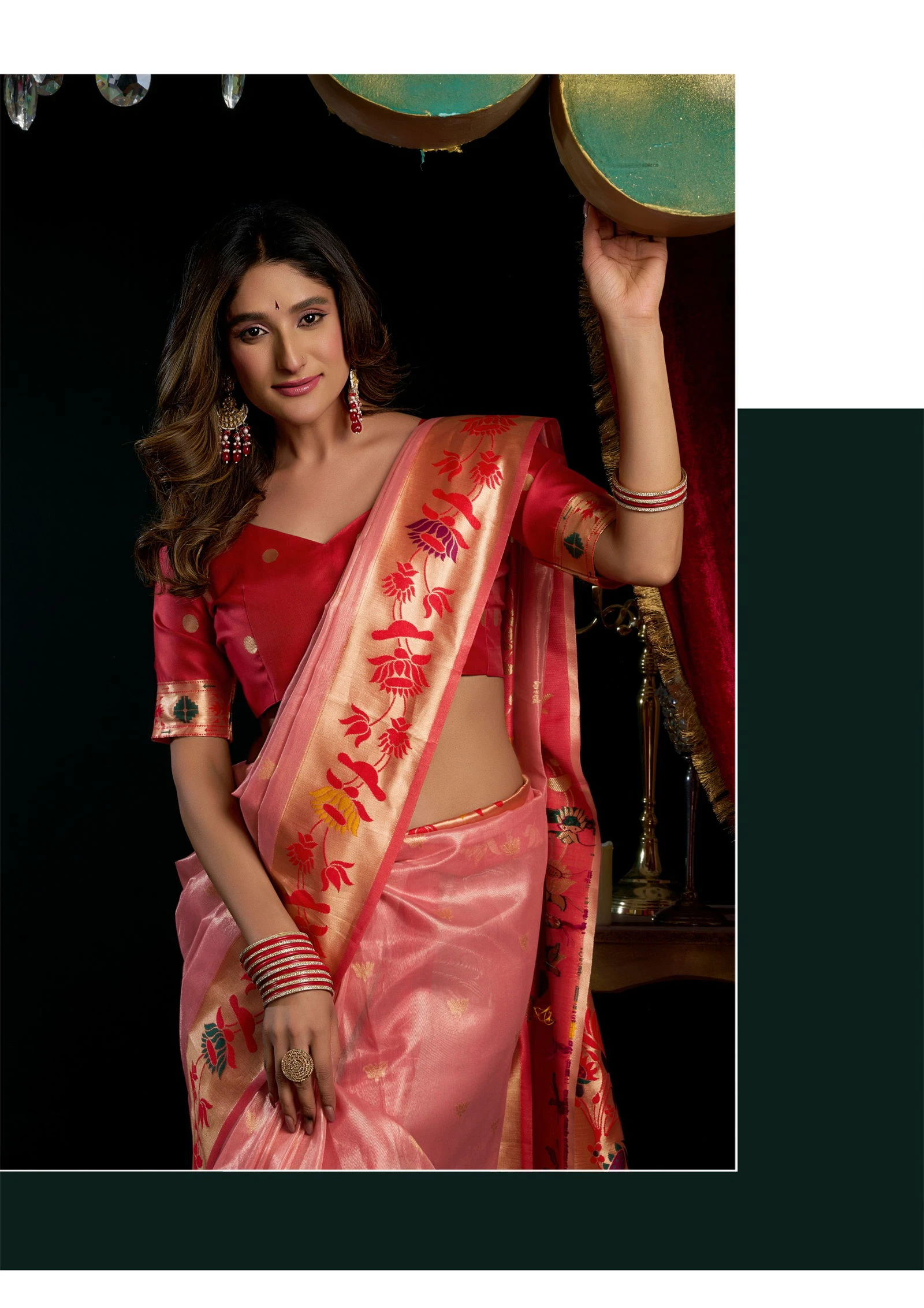 Gobuni Seerat Tissue Paithani with Lotus Zari Border Saree Collection - Image 3