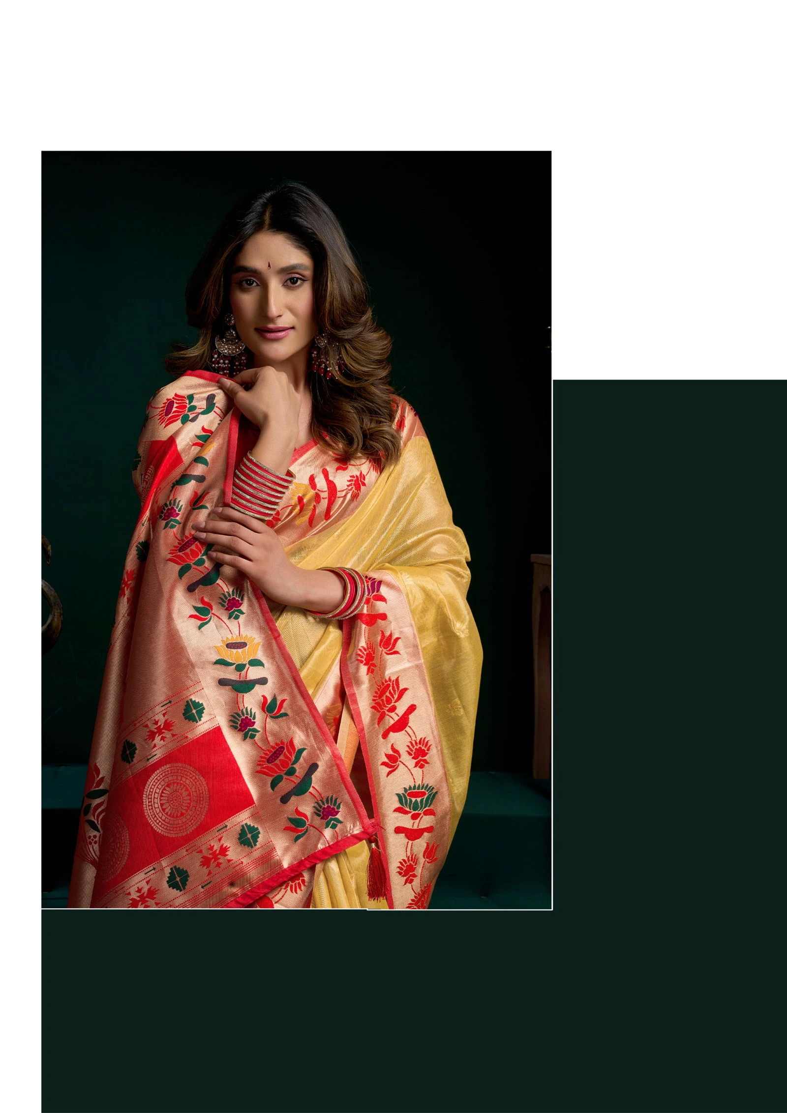 Gobuni Seerat Tissue Paithani with Lotus Zari Border Saree Collection - Image 4