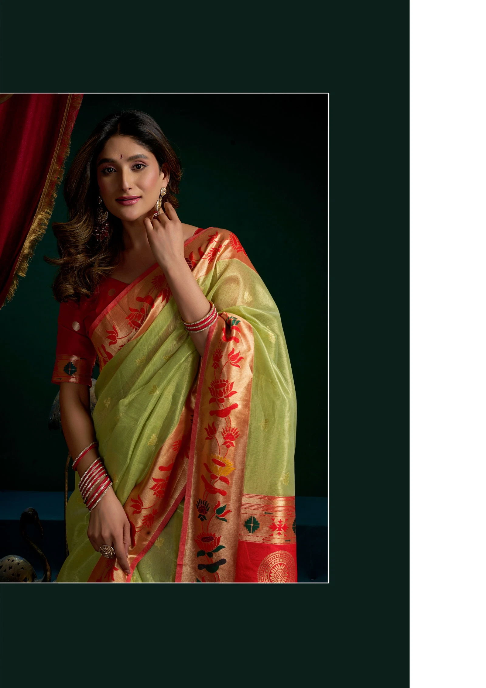 Gobuni Seerat Tissue Paithani with Lotus Zari Border Saree Collection - Image 5