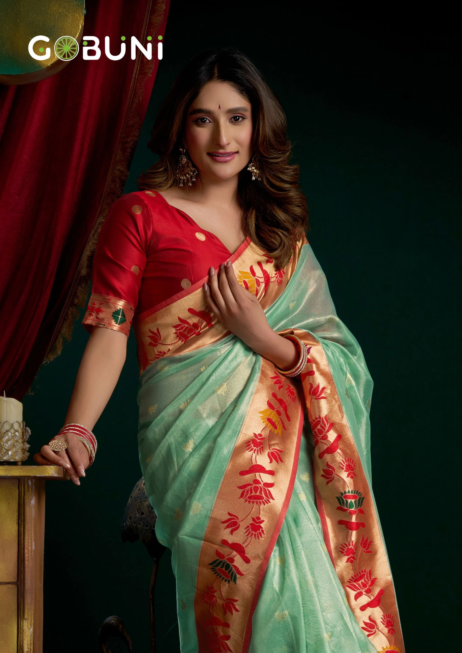 Gobuni Seerat Tissue Paithani with Lotus Zari Border Saree Collection - Image 6