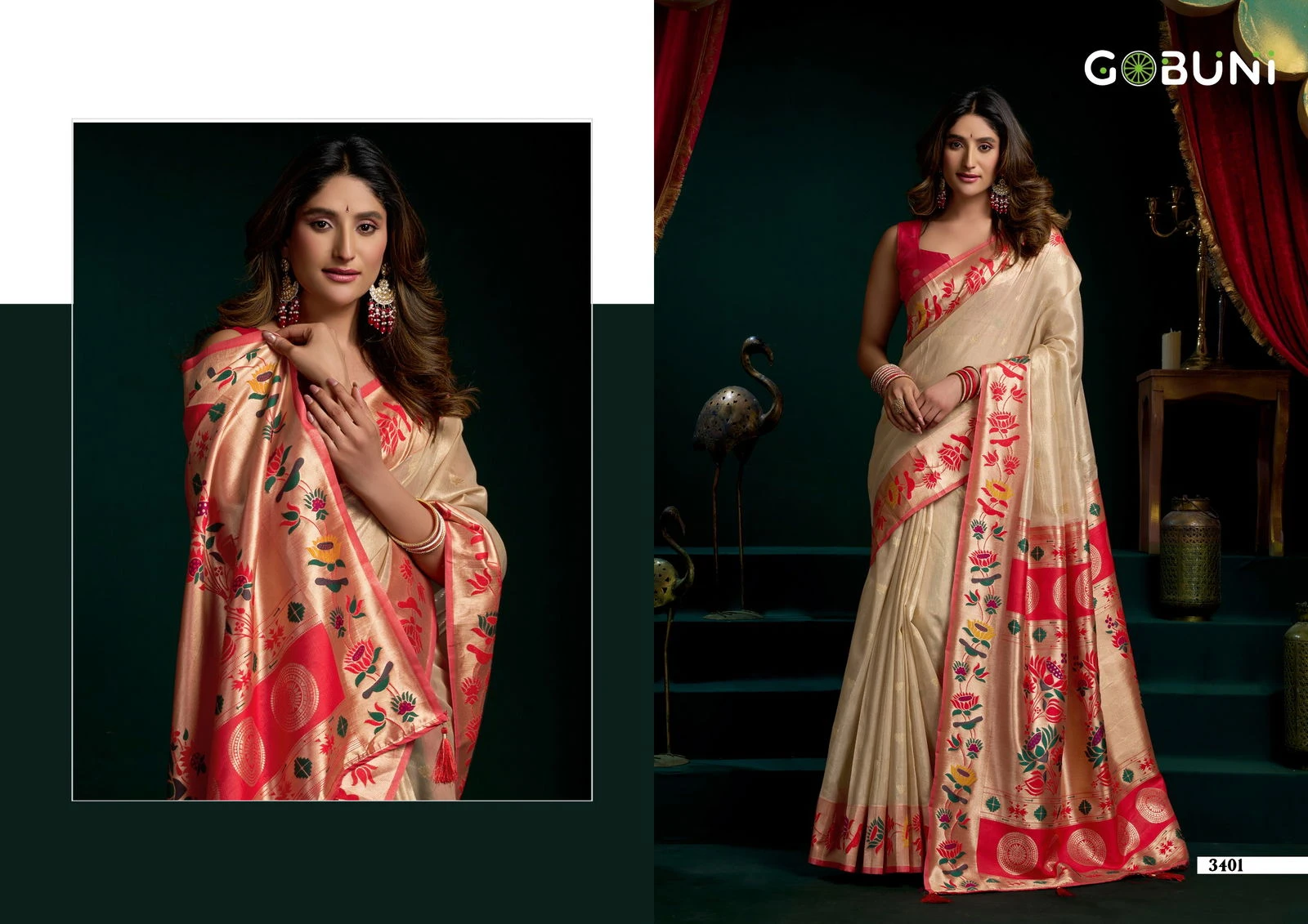 Gobuni Seerat Tissue Paithani with Lotus Zari Border Saree Collection - Image 8