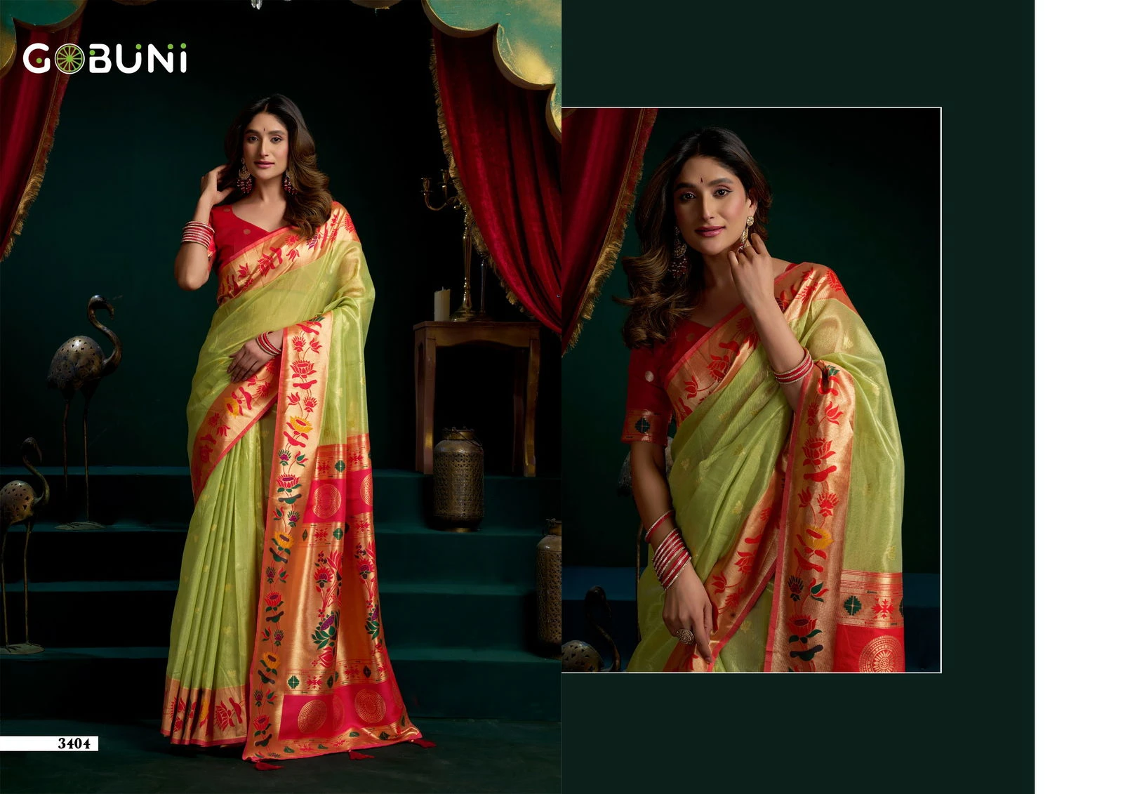 Gobuni Seerat Tissue Paithani with Lotus Zari Border Saree Collection - Image 9