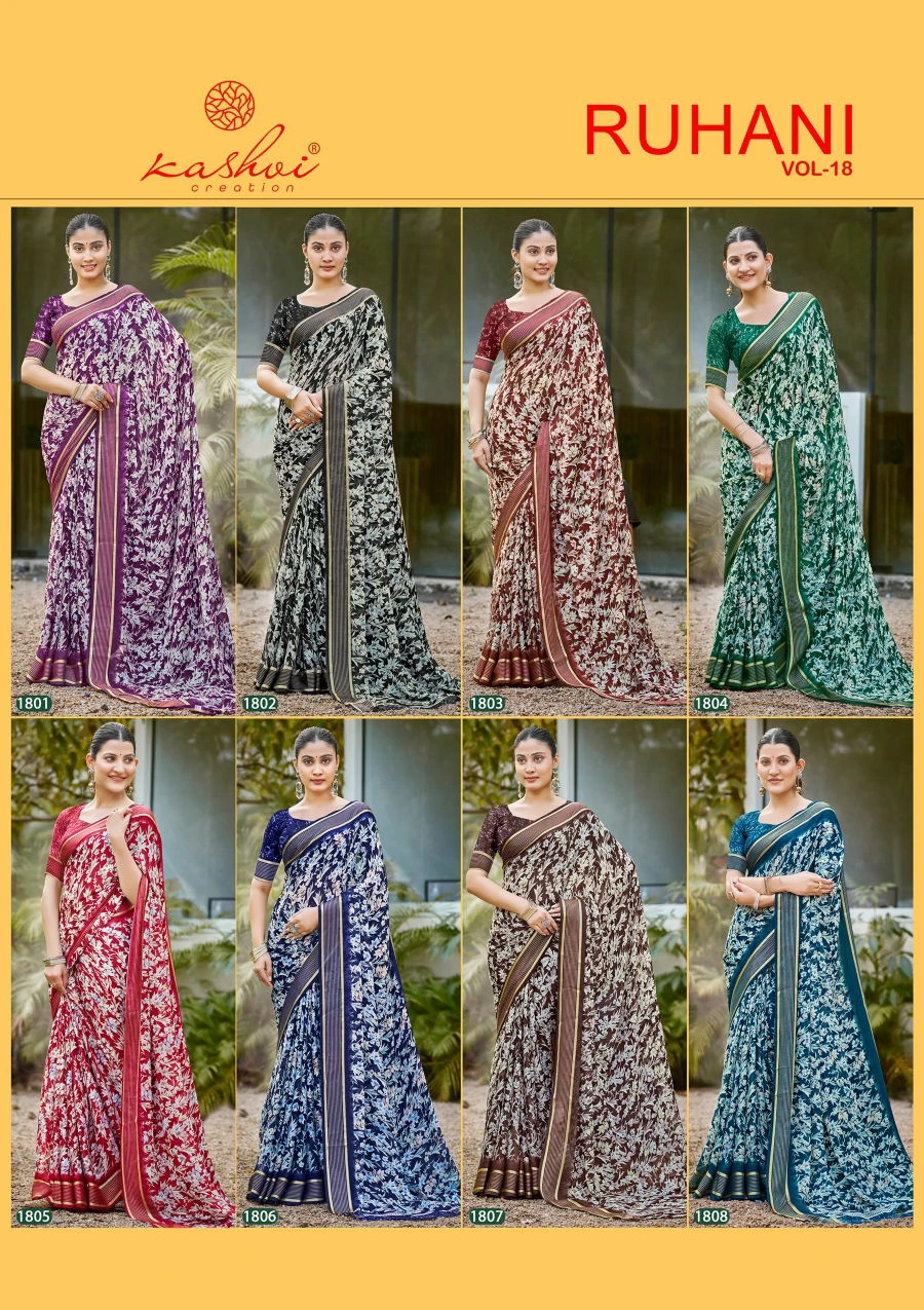 Kashvi Ruhani Vol 18 Dull Moss Satin Patta Saree Collection - Image 10