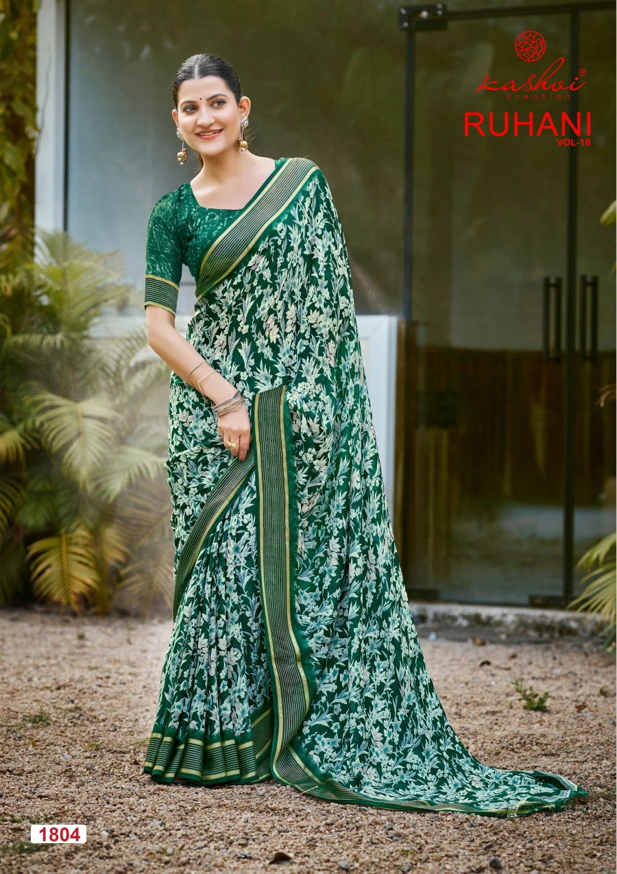 Kashvi Ruhani Vol 18 Dull Moss Satin Patta Saree Collection - Image 5