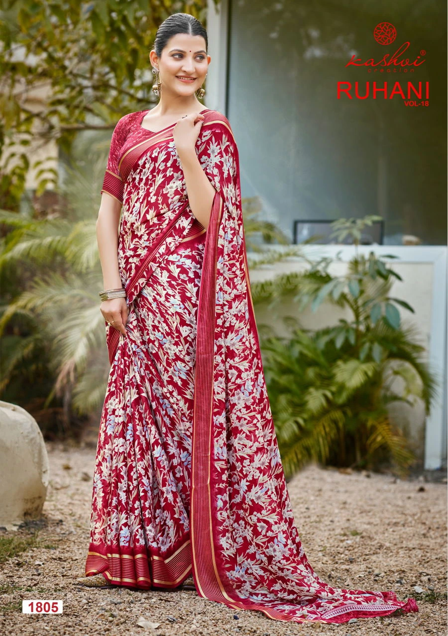 Kashvi Ruhani Vol 18 Dull Moss Satin Patta Saree Collection - Image 6