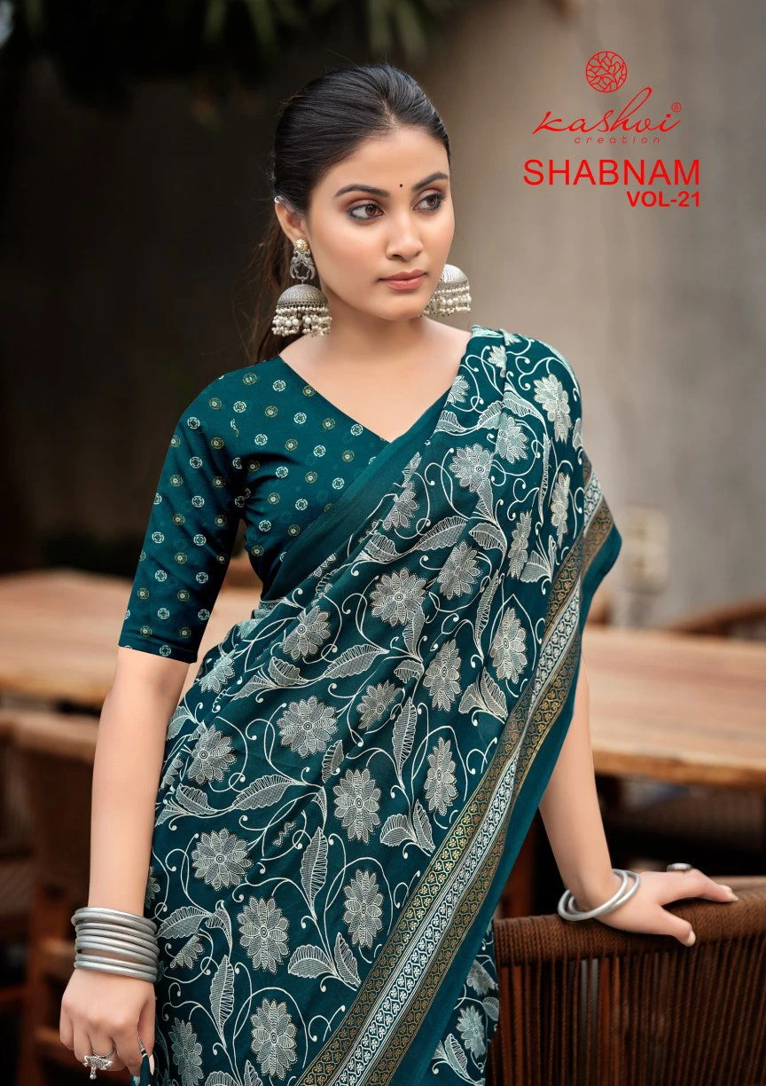 Kashvi Shabnam Vol 21 Dull Moss Foil Printed Fancy Saree Collection