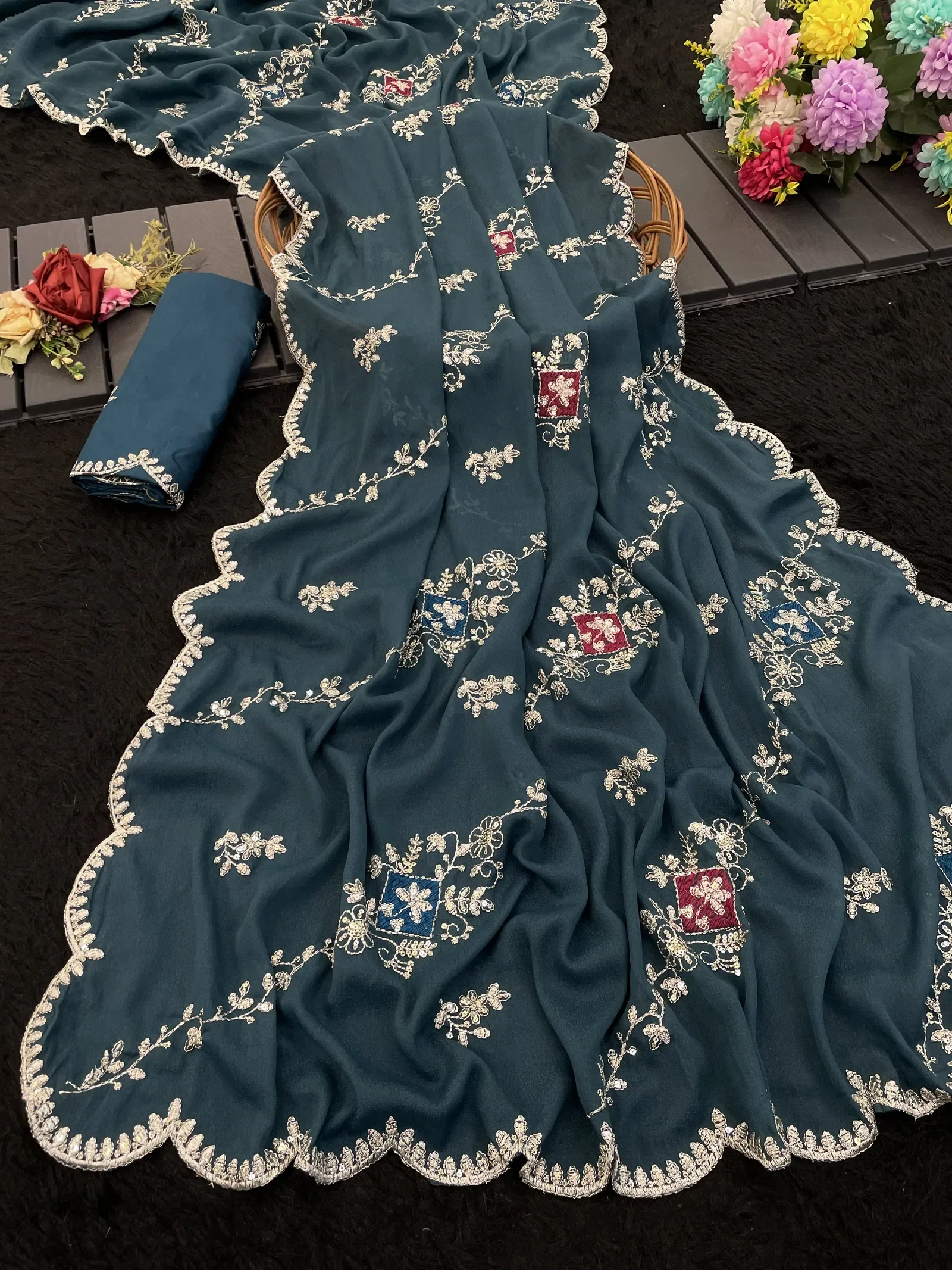 Modal 6358 Georgette Embroidered Designer Saree Collection