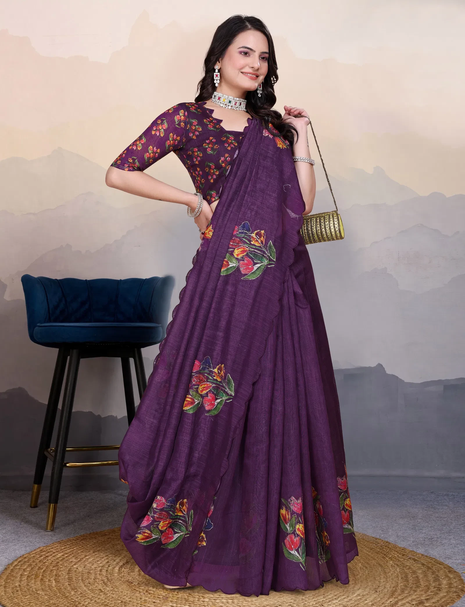 Pari Cotton Linen Aari Worked Digital Printed Saree Collection - Image 10