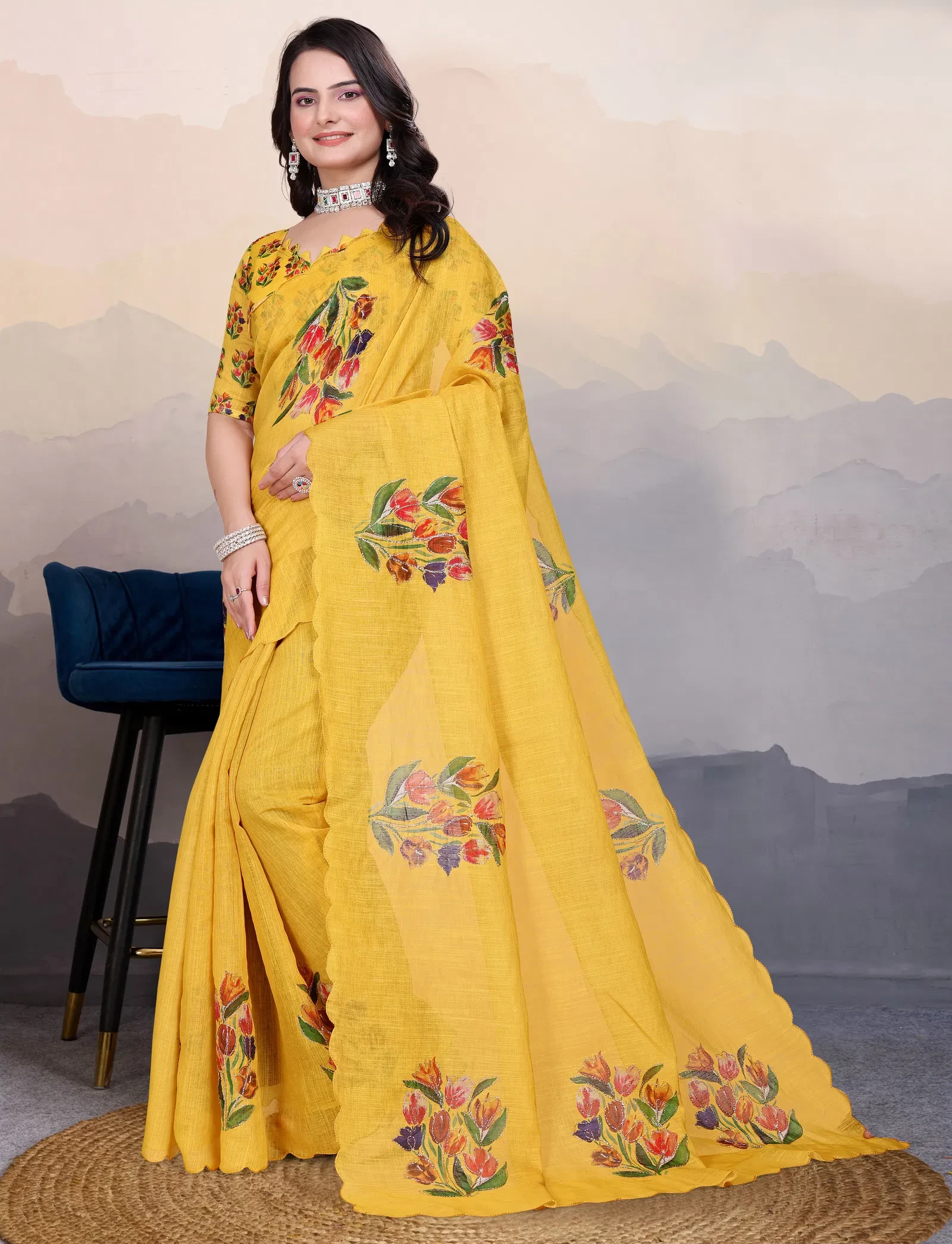 Pari Cotton Linen Aari Worked Digital Printed Saree Collection - Image 11
