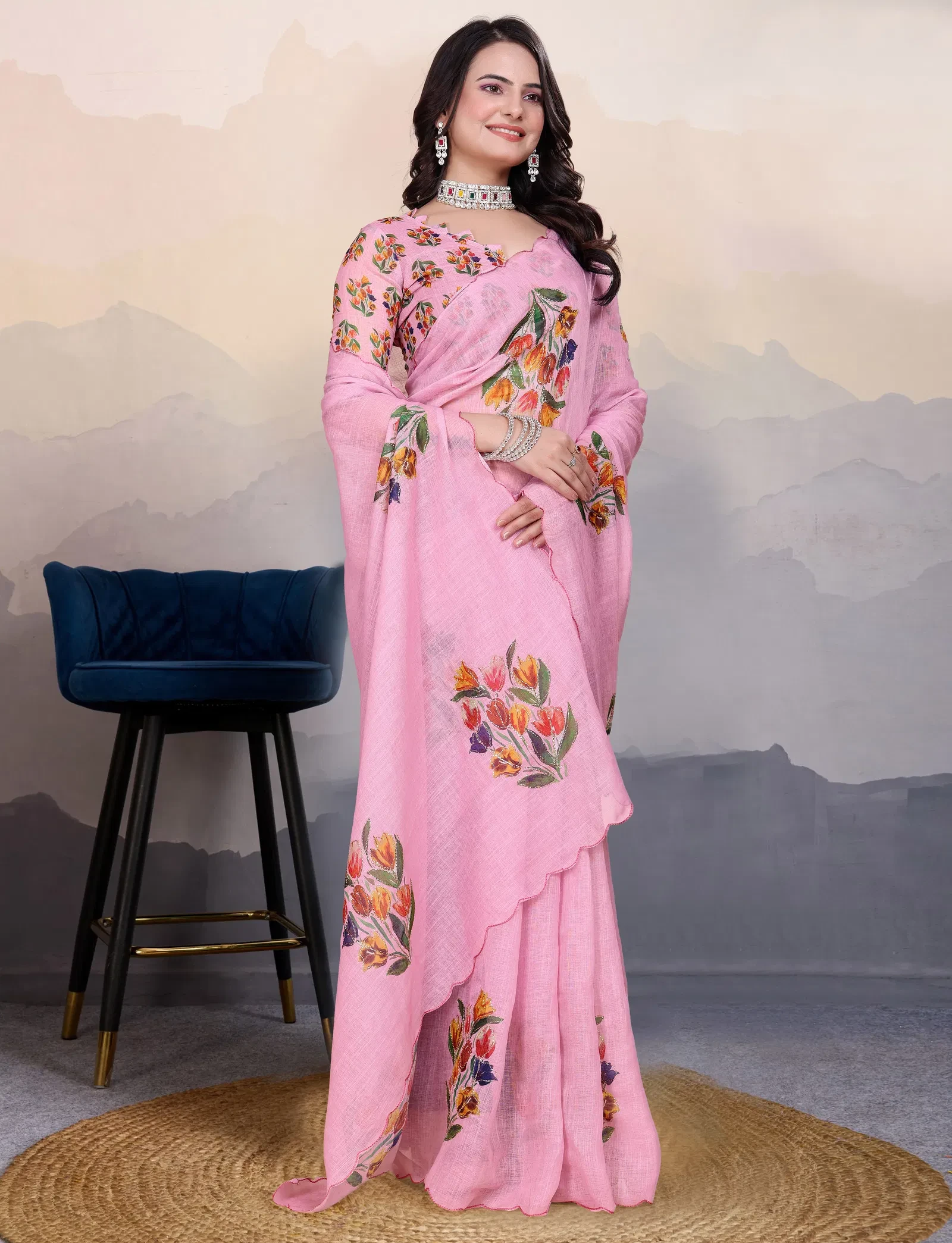 Pari Cotton Linen Aari Worked Digital Printed Saree Collection - Image 12