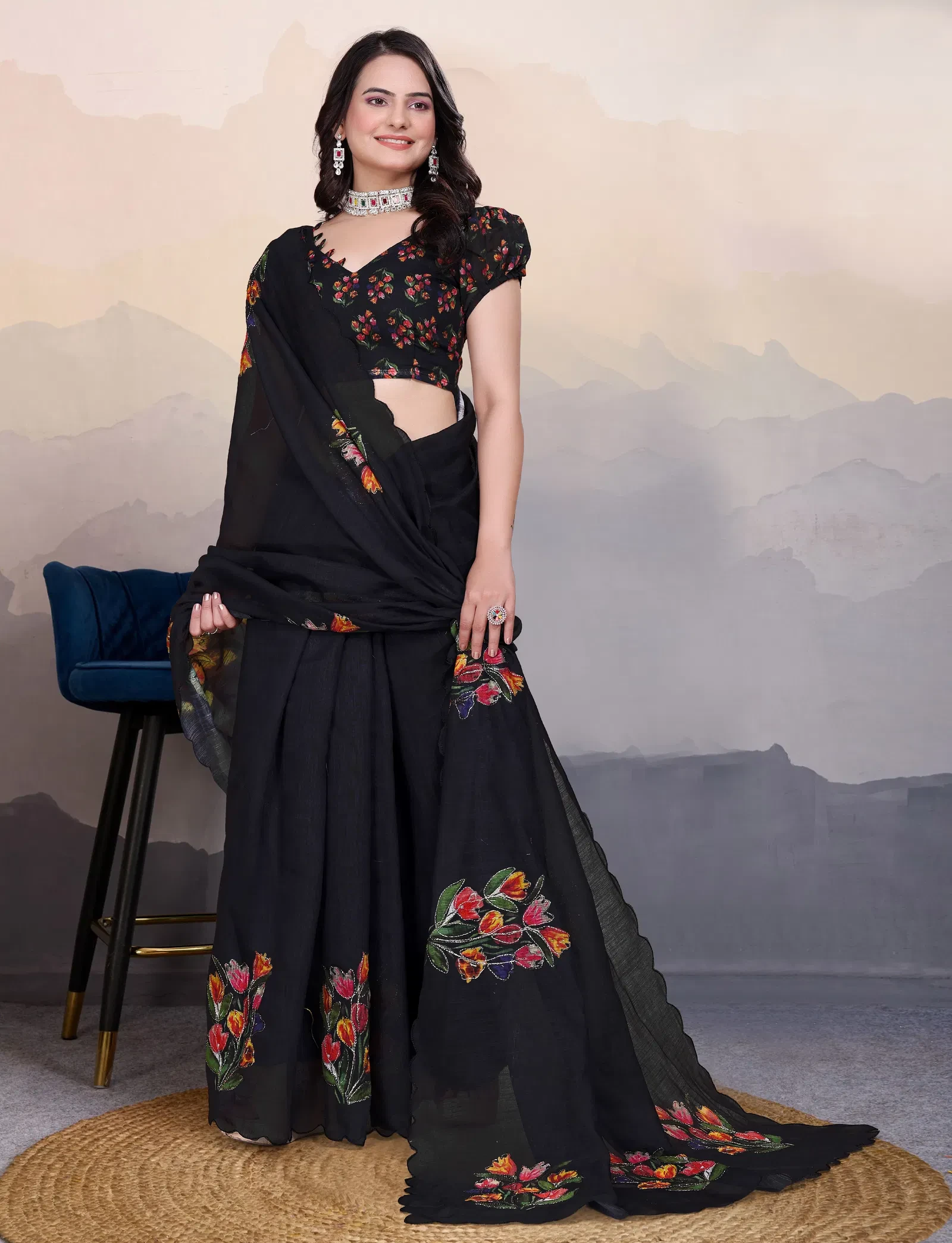 Pari Cotton Linen Aari Worked Digital Printed Saree Collection - Image 13