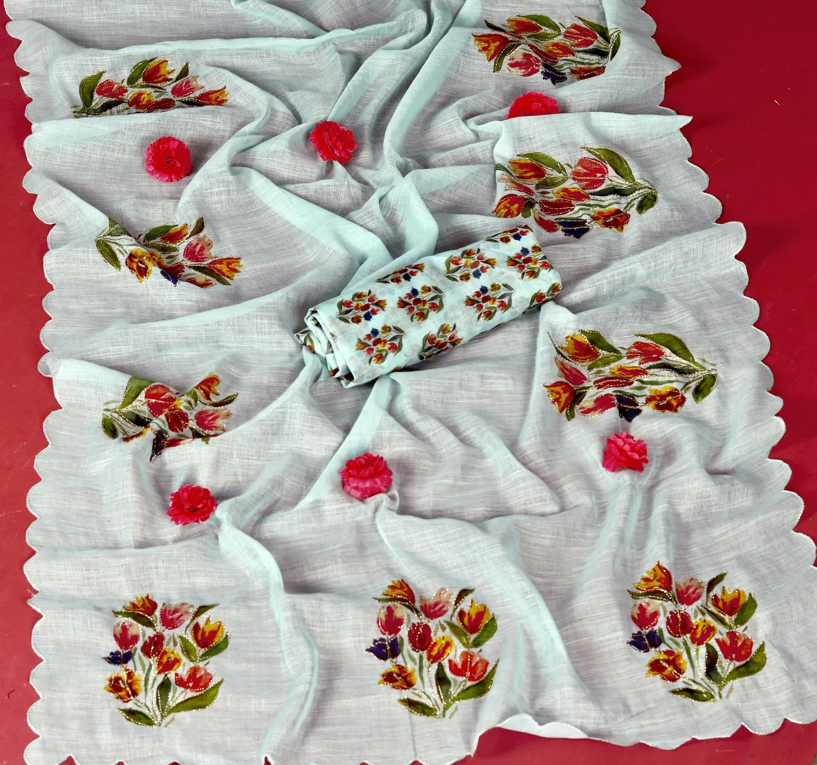 Pari Cotton Linen Aari Worked Digital Printed Saree Collection - Image 15