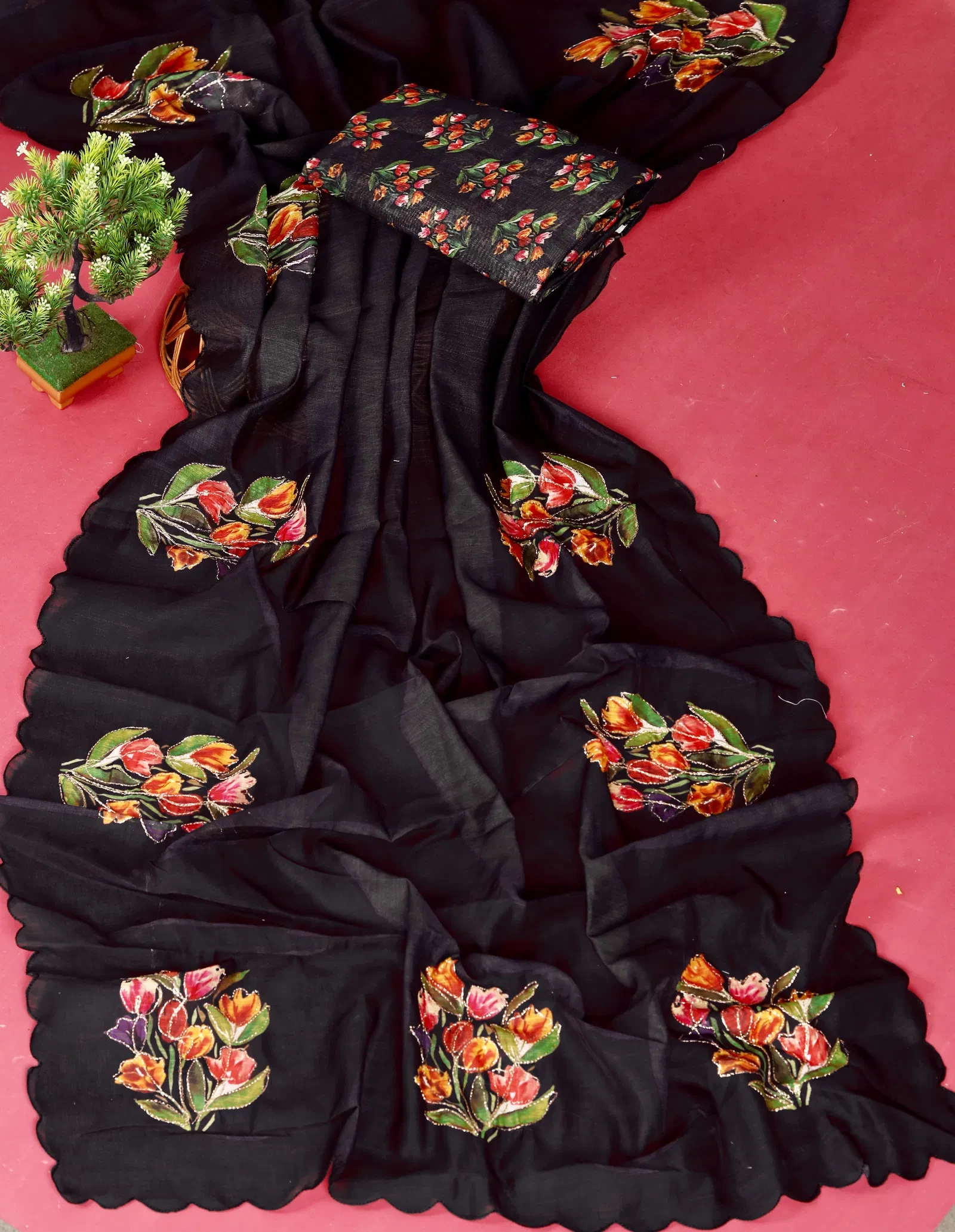 Pari Cotton Linen Aari Worked Digital Printed Saree Collection - Image 16