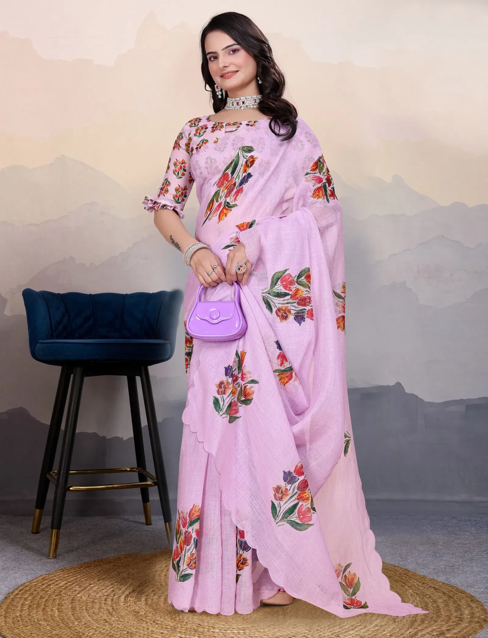 Pari Cotton Linen Aari Worked Digital Printed Saree Collection - Image 2