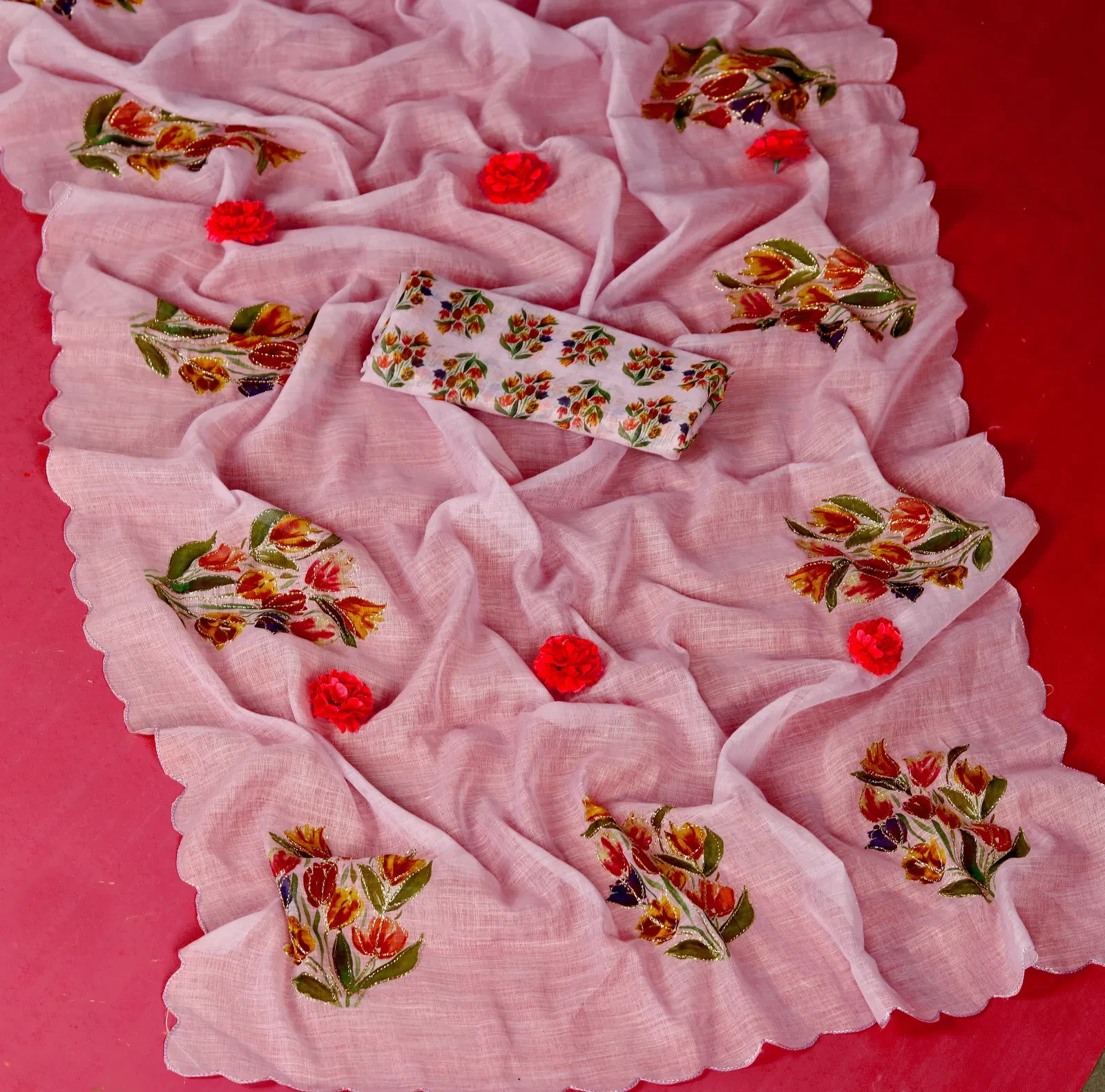 Pari Cotton Linen Aari Worked Digital Printed Saree Collection - Image 3