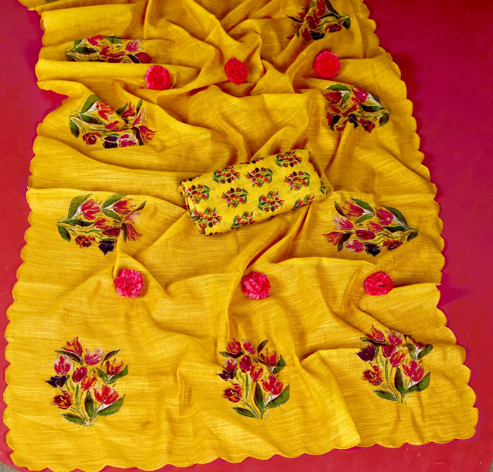 Pari Cotton Linen Aari Worked Digital Printed Saree Collection - Image 4