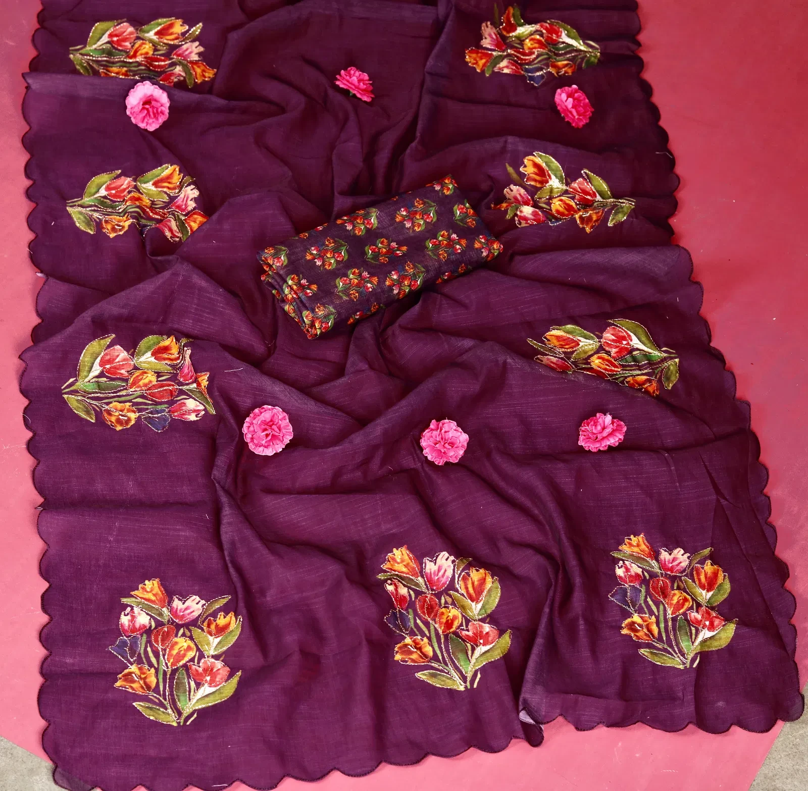 Pari Cotton Linen Aari Worked Digital Printed Saree Collection - Image 5