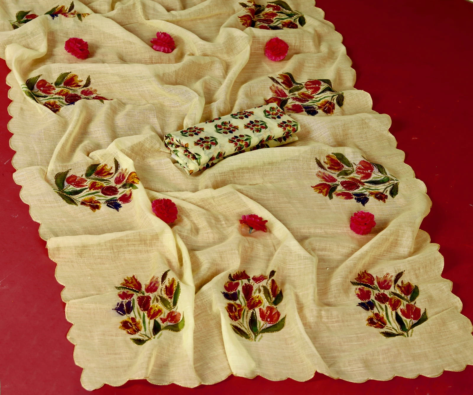 Pari Cotton Linen Aari Worked Digital Printed Saree Collection - Image 6