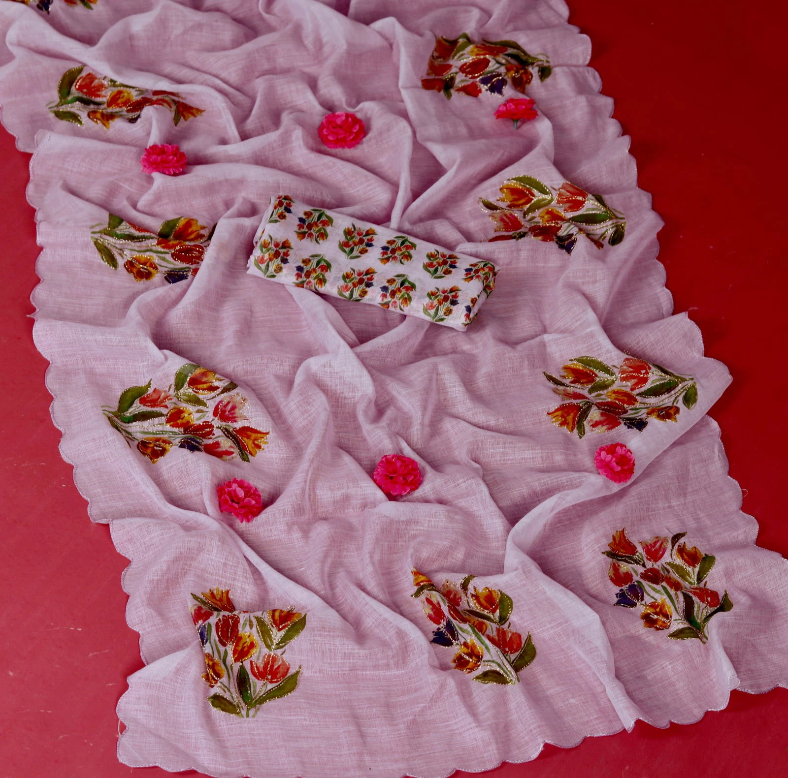 Pari Cotton Linen Aari Worked Digital Printed Saree Collection - Image 7