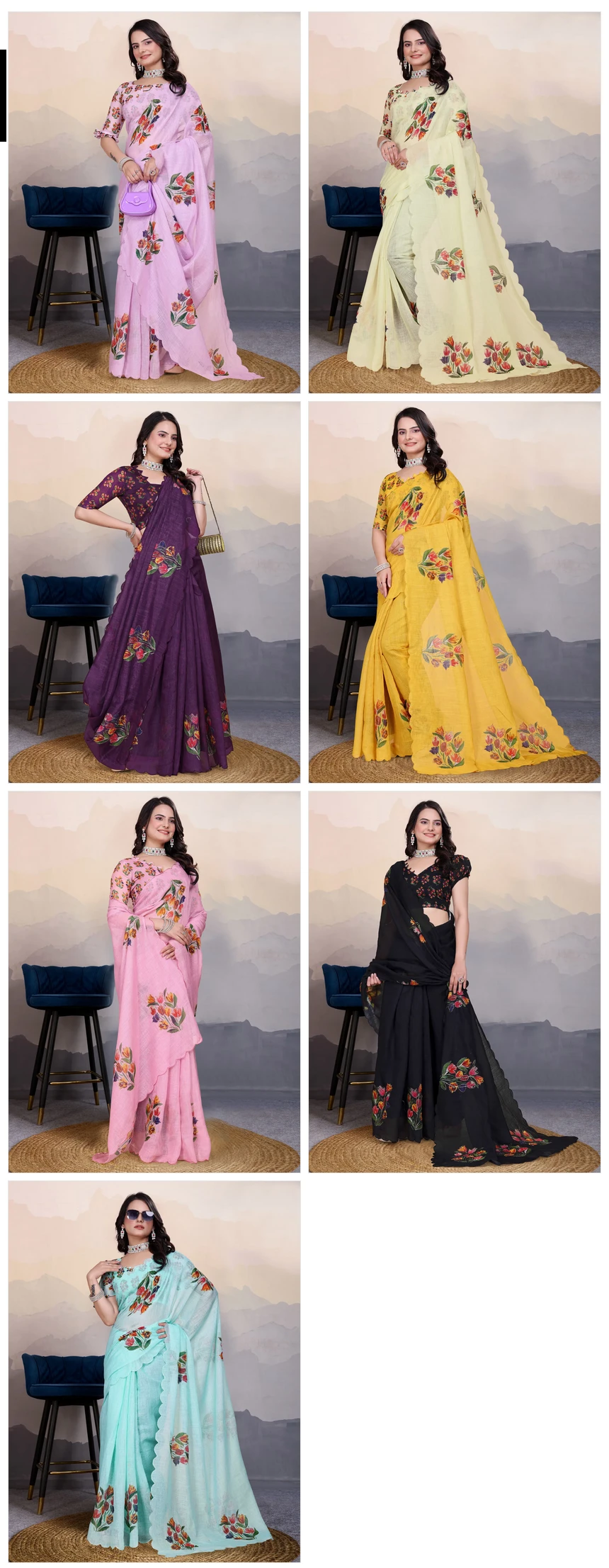 Pari Cotton Linen Aari Worked Digital Printed Saree Collection - Image 8